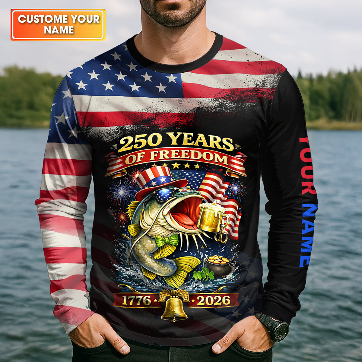 250 Years Of Freedom Fishing And Beer Patriotic Fishing Shirt, Fishing UPF Shirts, Fishing Shirts For Men