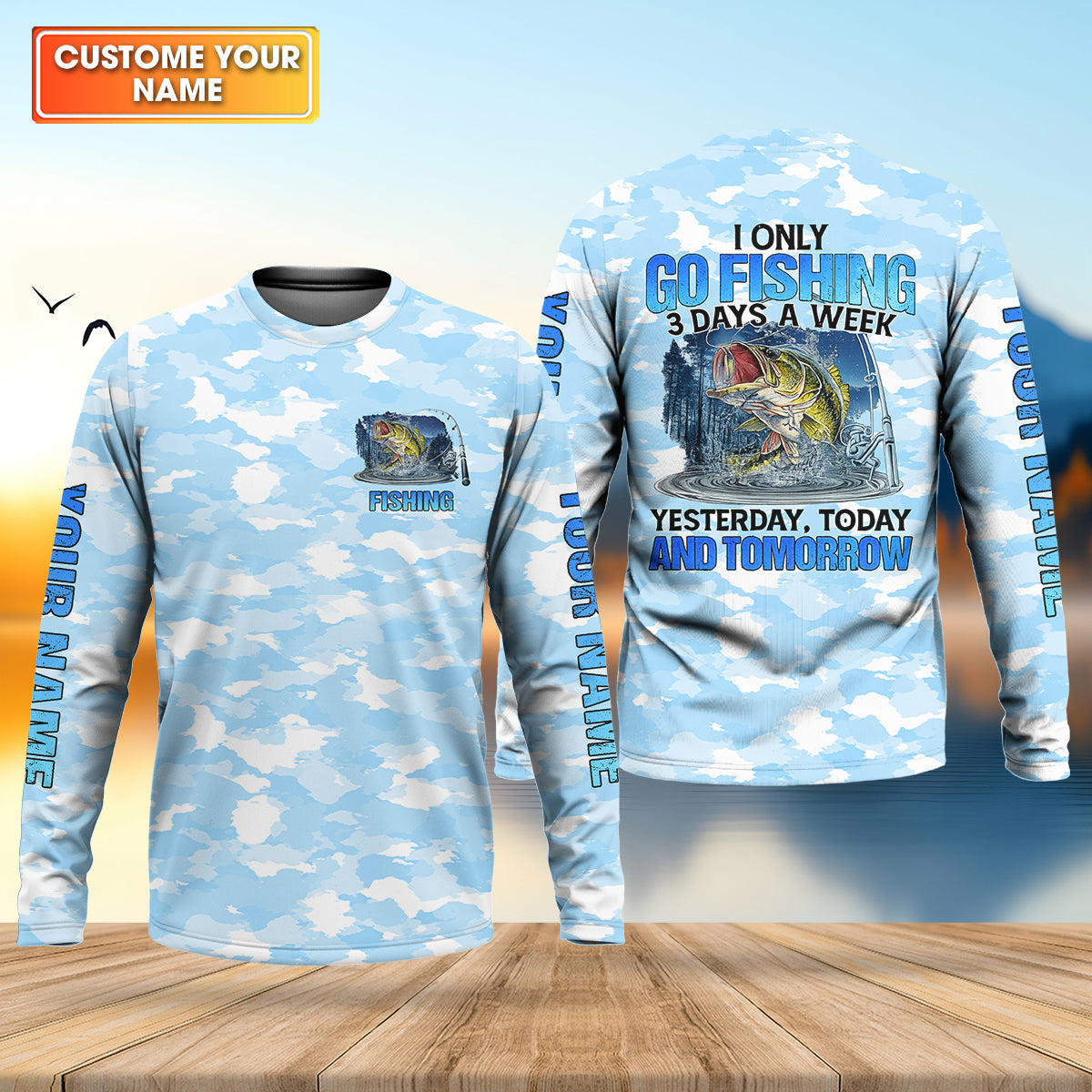 Personalized Camo Fishing Shirt, Go Fishing 3 Days A Week Shirt, Fishing UPF Shirts, Funny Fisherman Gift