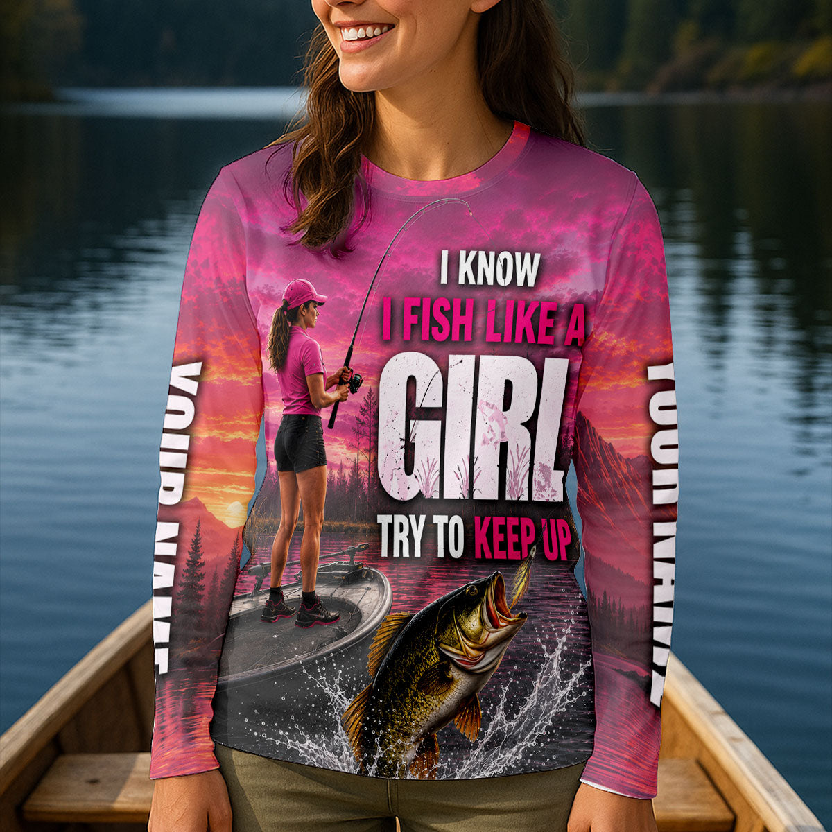 Women's Bass Fishing Shirt I Know I Fish Like A Girl, Fishing Apparel, Funny Fishing Shirt For Women