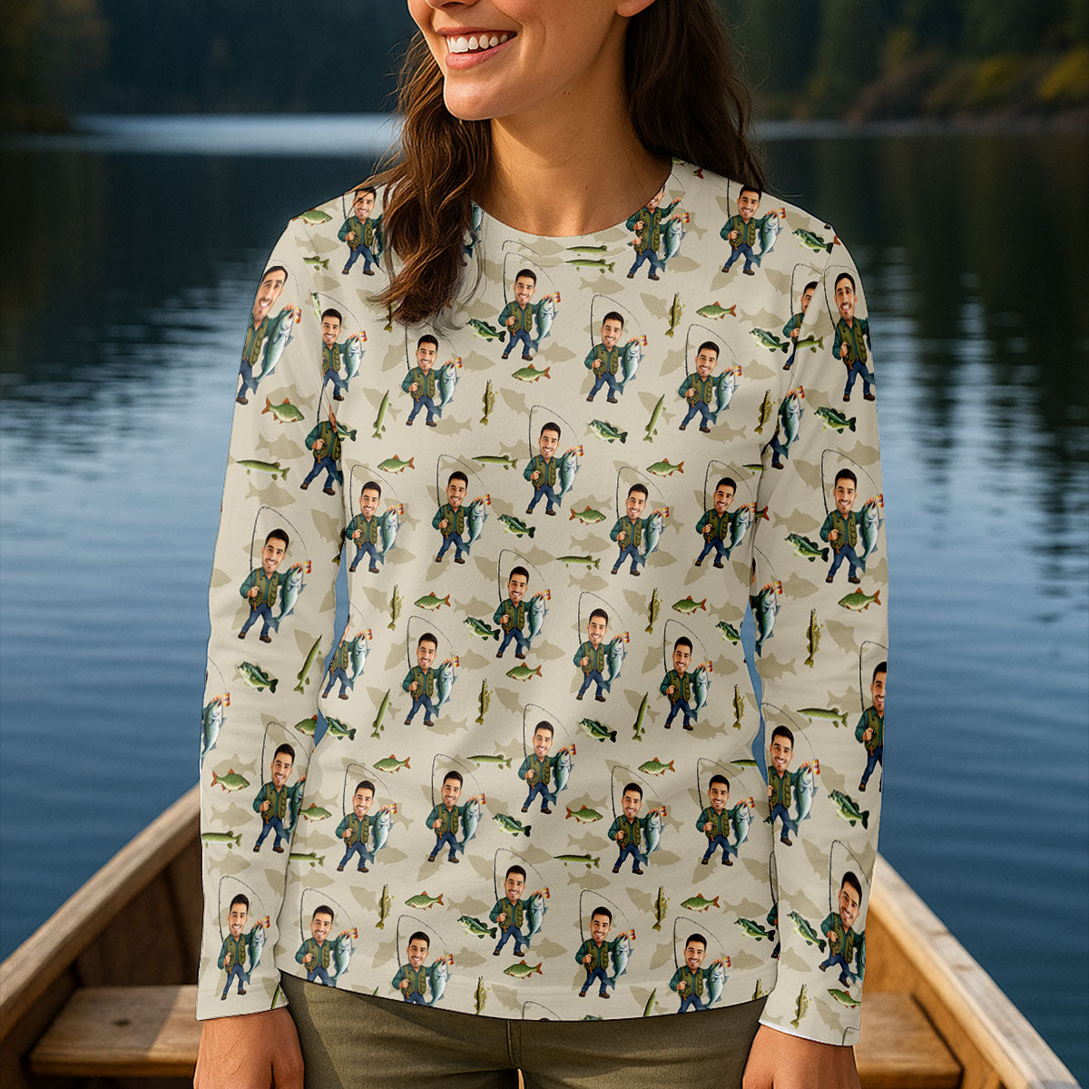 Personalized Fishing Shirt With Custom Face Pattern, Women's Fishing Shirt, Fishing Apparel