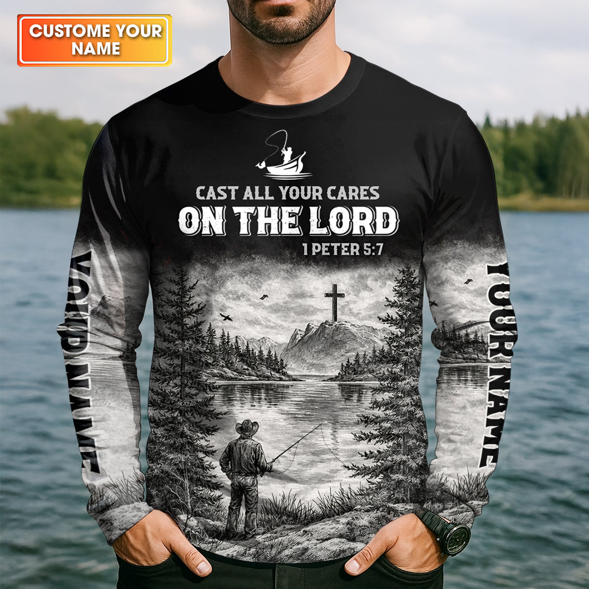Cast All Your Cares on the Lord, Christian Fishing UPF Shirt, Funny Fishing Shirt