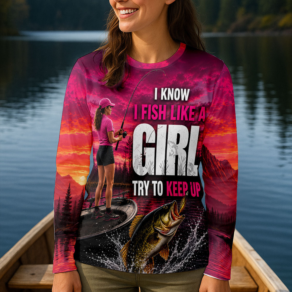 Women's Bass Fishing Shirt I Know I Fish Like A Girl, Fishing Apparel, Funny Fishing Shirt For Women