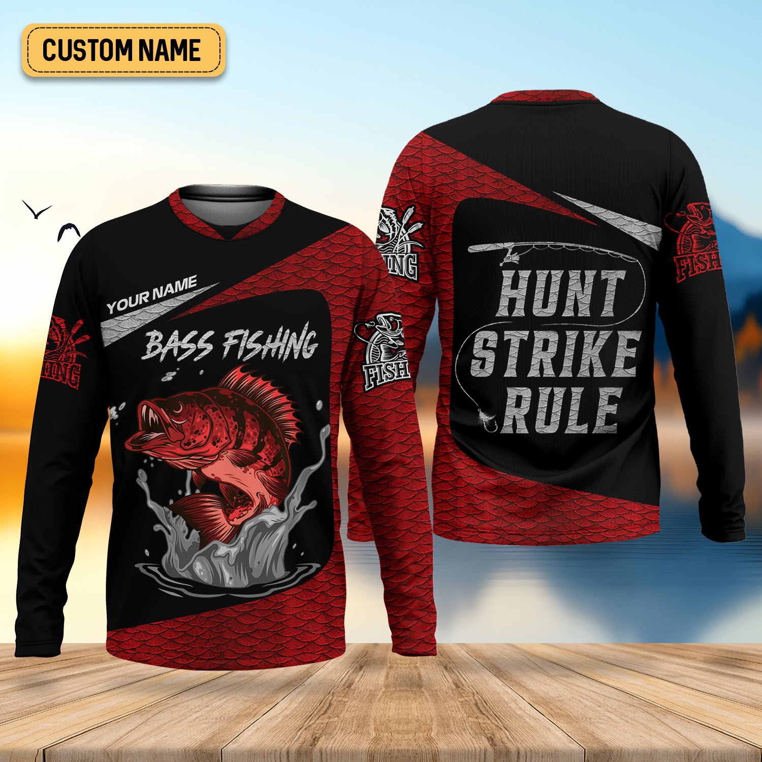 Bass Fishing Shirts, Hunt - Strike - Rule, SPF Long Sleeve Shirts, Fishing Shirts For Men