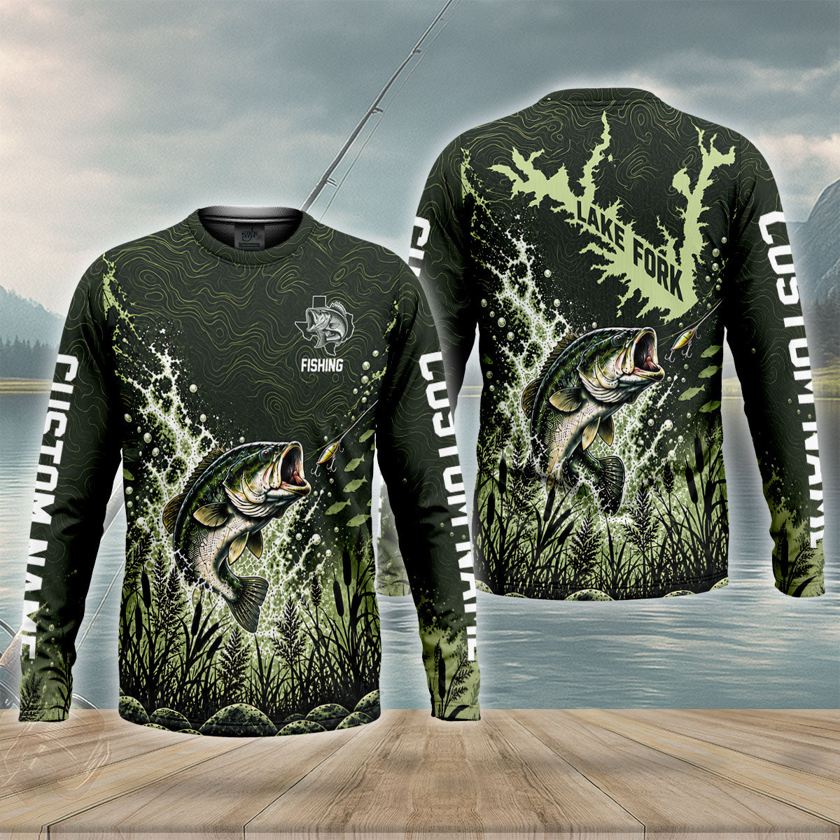 Custom Lake Fork Map Bass Fishing UPF Shirt, Fishing T-Shirt, Fishing Shirts For Men