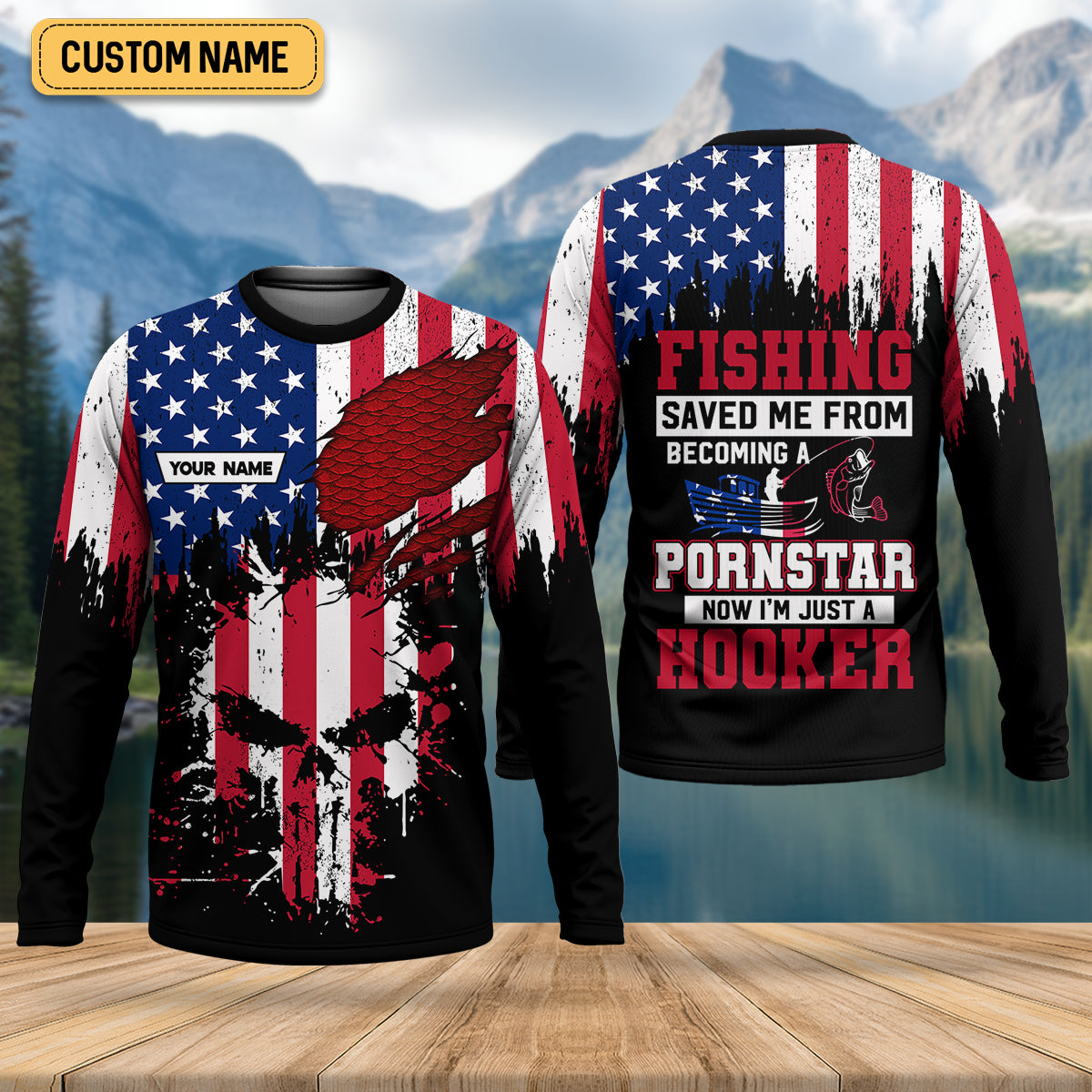 Fishing Saved Me From Becoming A Pornstar Patriotic Fishing UPF Shirts, Funny Fishing Shirt, Fishing Shirts For Men