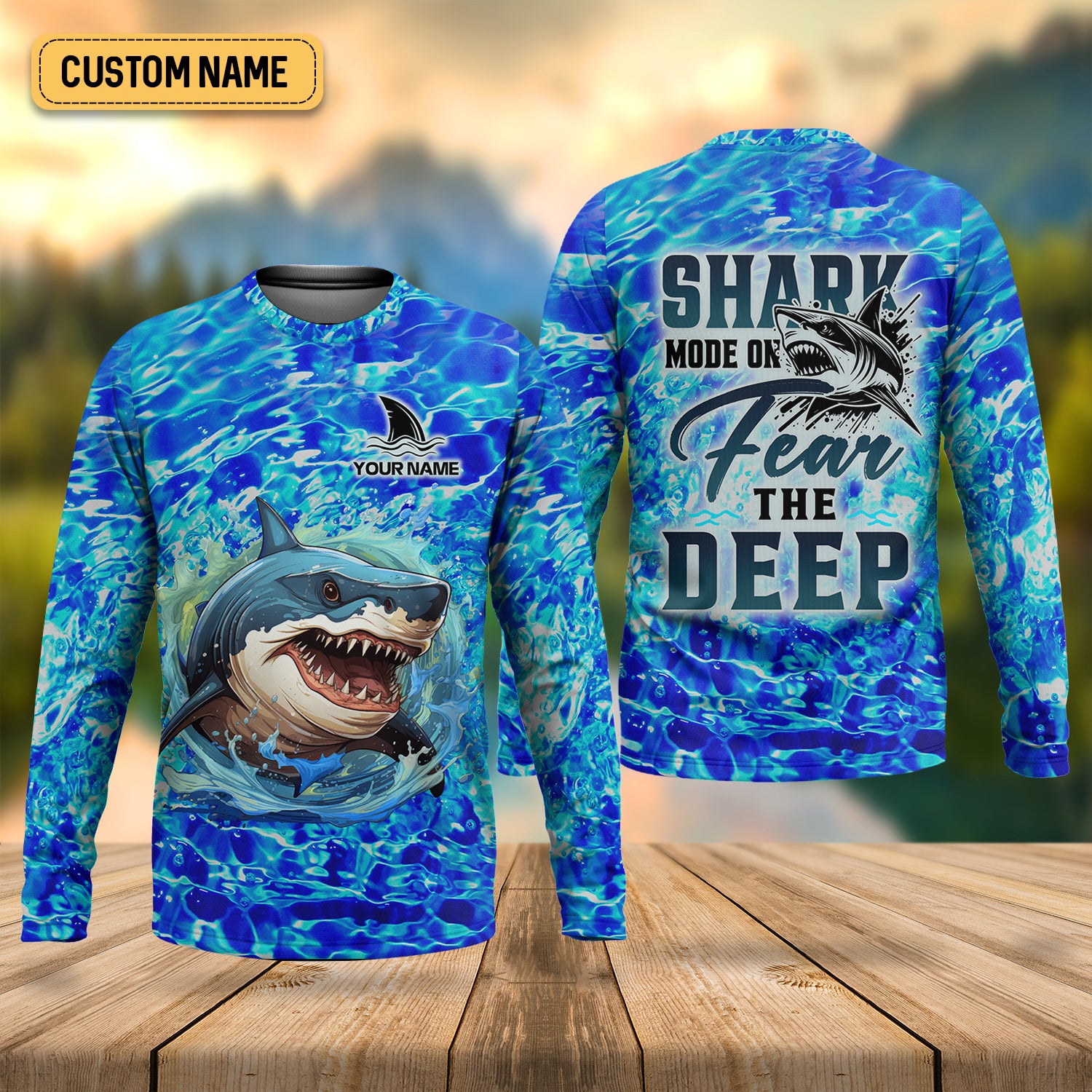 Shark Fishing UPF Shirts, Shark Mode On Fear The Deep, Funny Fishing Shirt, Gift For Fisherman