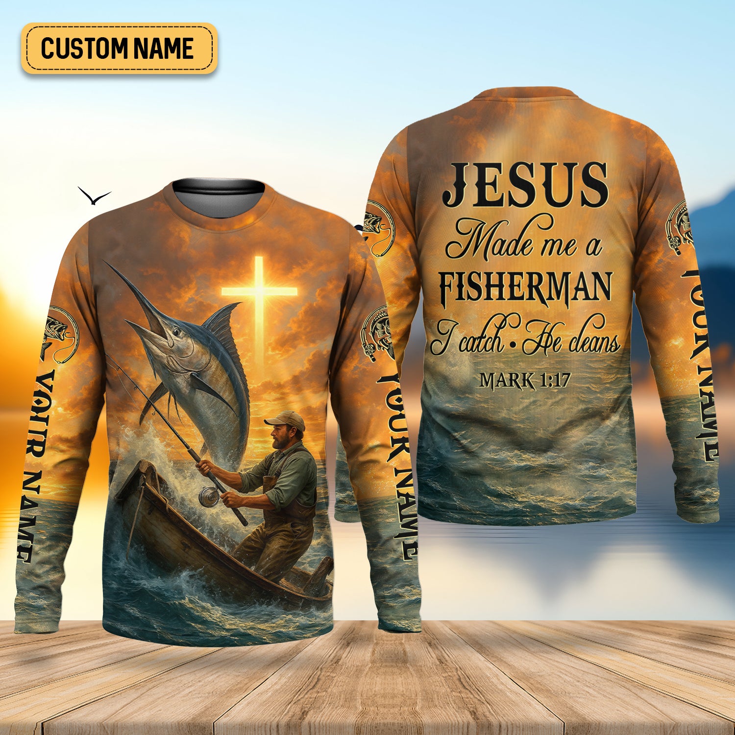 I Catch He Cleans, Jesus Fishing Shirt, Funny Fishing Shirt, SPF Shirt For Men, Gift For Fisherman