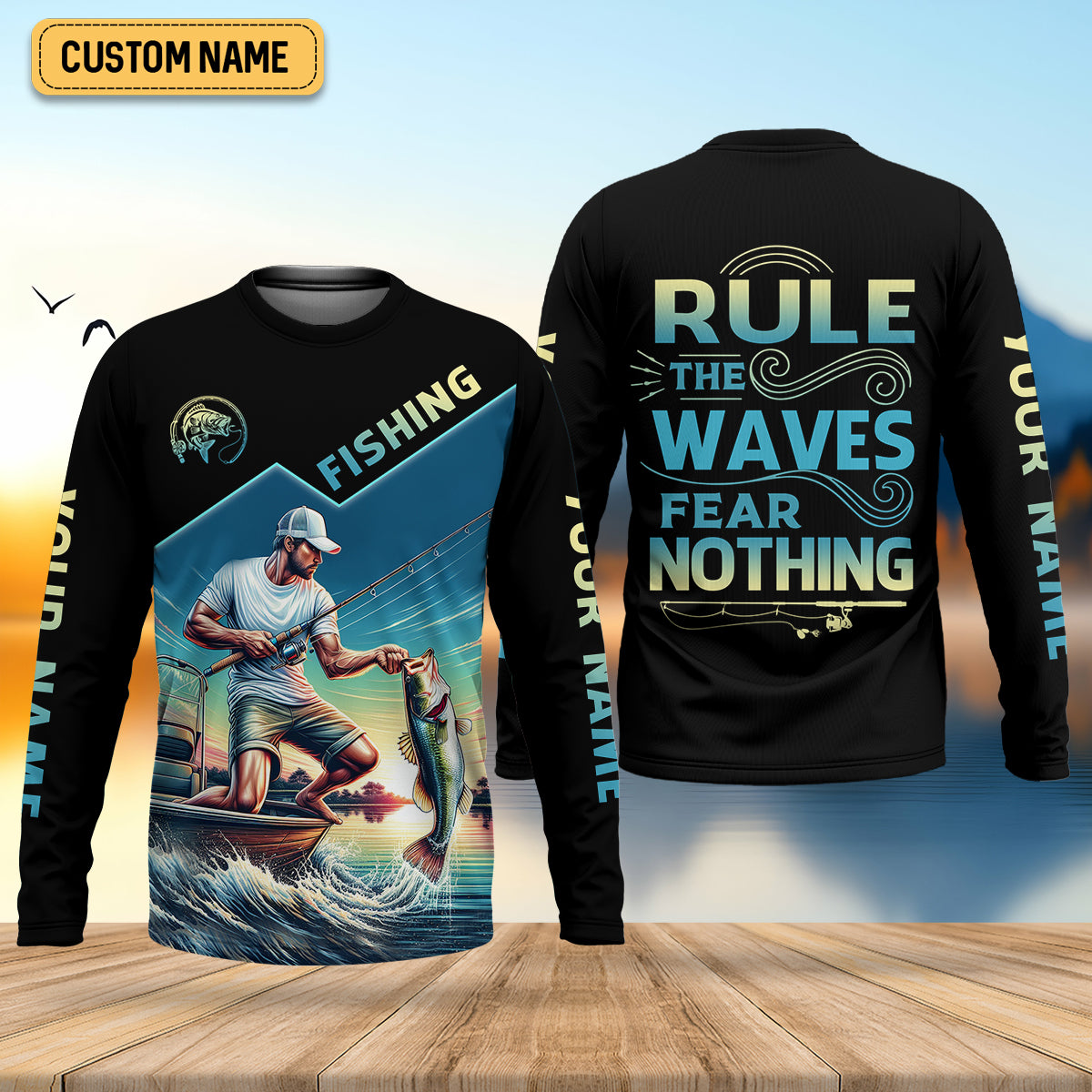 Fishing Shirts, Rule The Waves Fear Nothing, SPF Long Sleeve Shirts, Fishing Shirts For Men