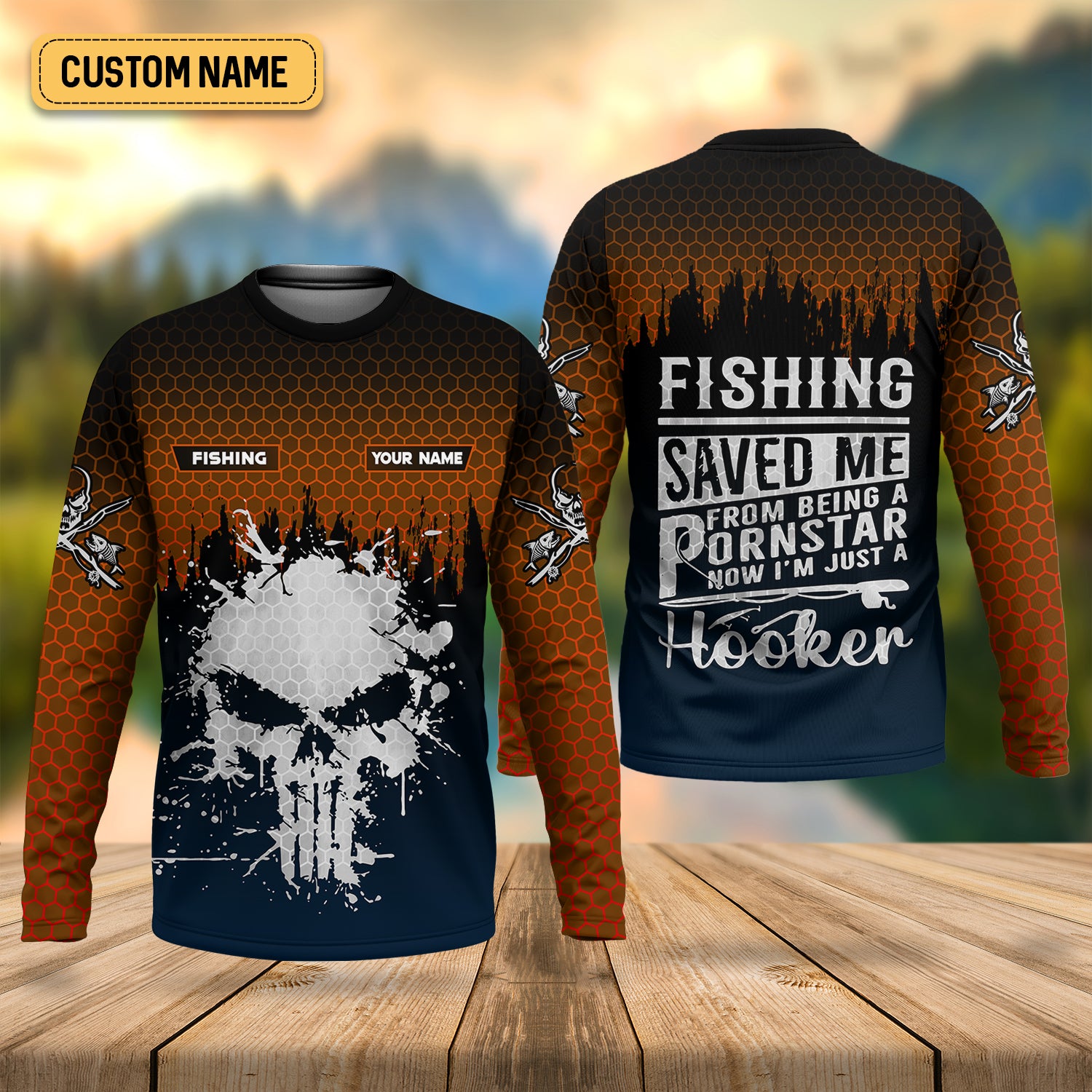 Fishing Saved Me From Being A Pornstar Hexagon Pattern SPF Shirt, Funny Fishing Shirt, Gift For Fisherman