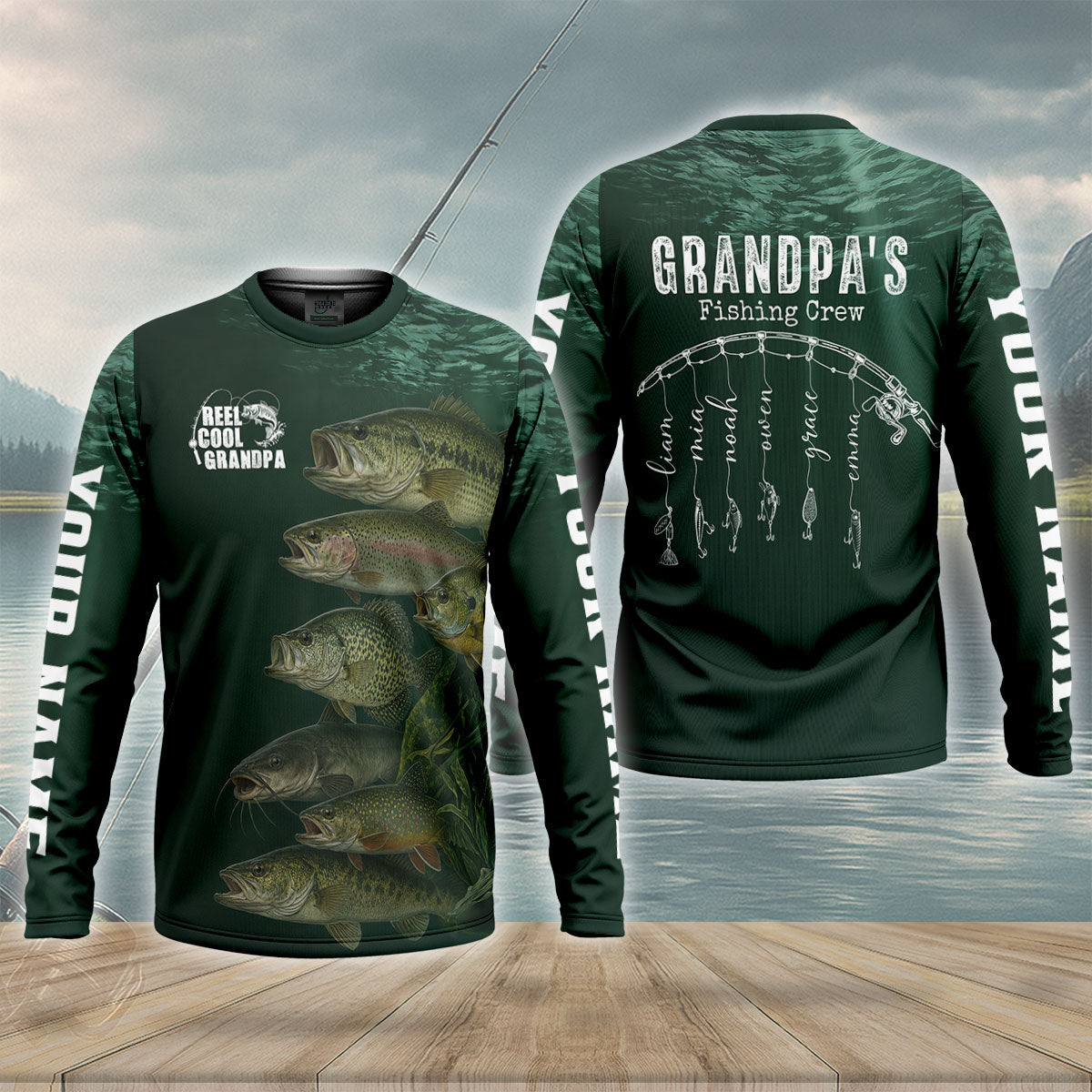 Grandpas Fishing Crew Custom Name Fishing T-Shirt, Fishing Shirts For Men, Bass Fishing Shirt