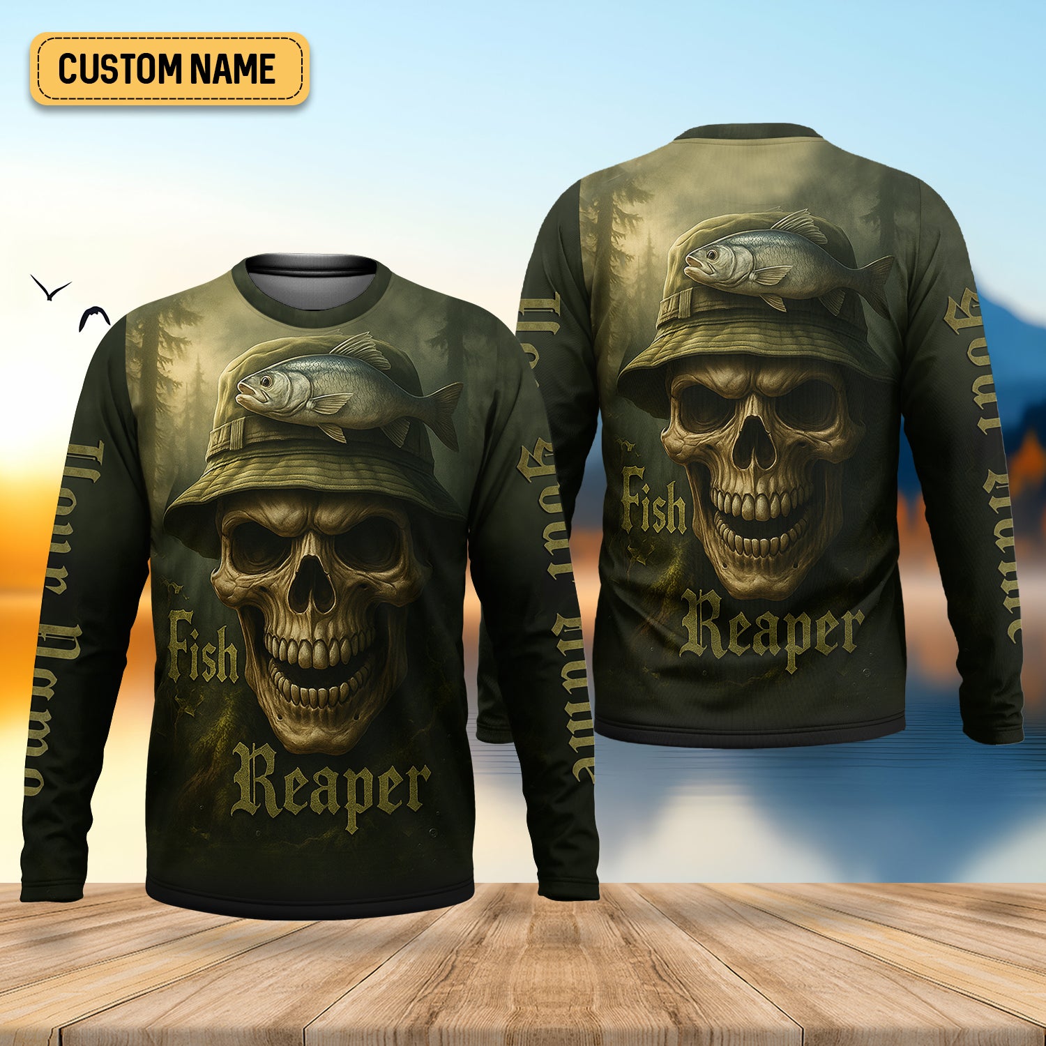 Fish Reaper Camo Fishing Shirt, Funny Fishing T-Shirt, UV Protection Clothing