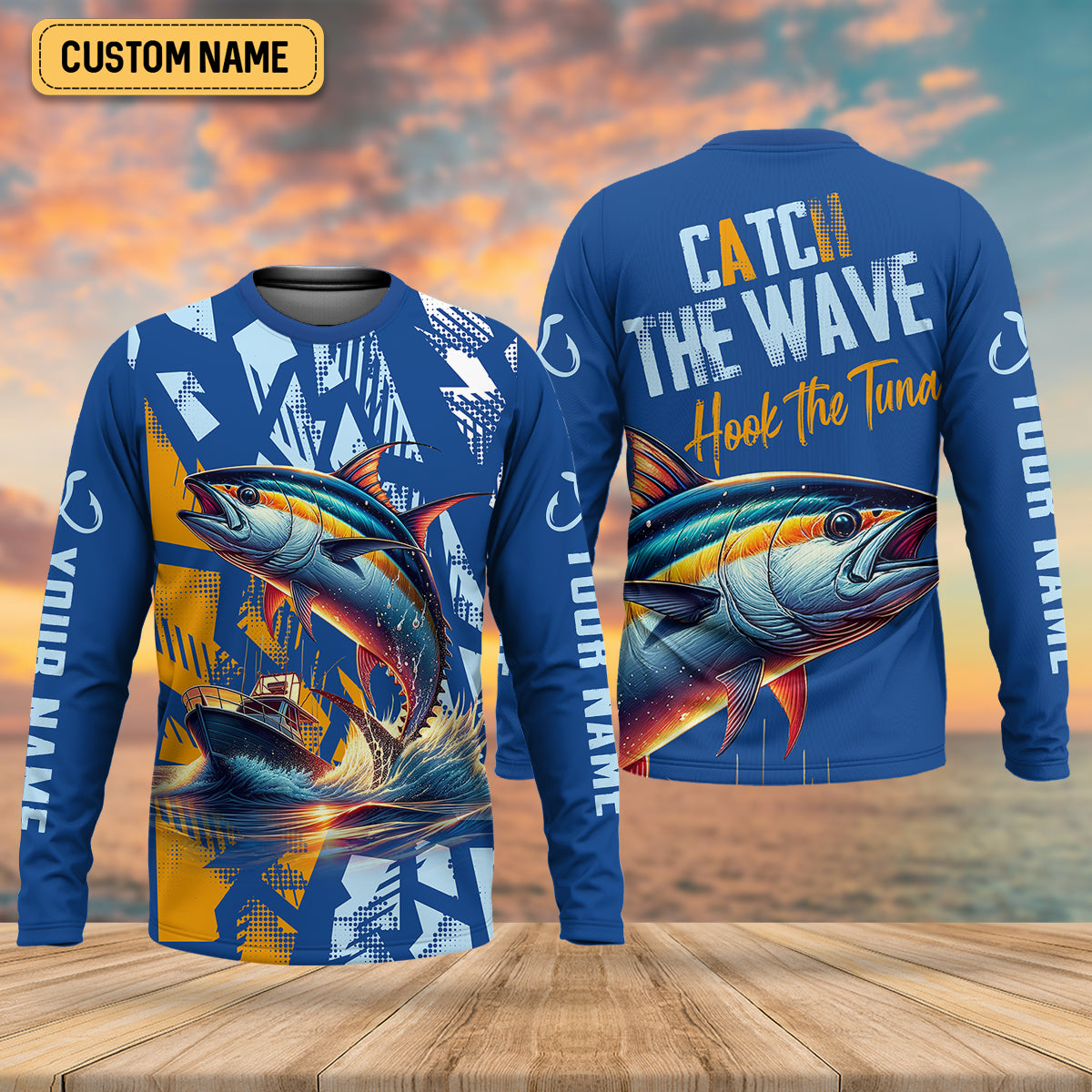 Catch The Wave Hook The Tuna SPF Shirts, Fishing Shirts For Men, Fisherman Gift