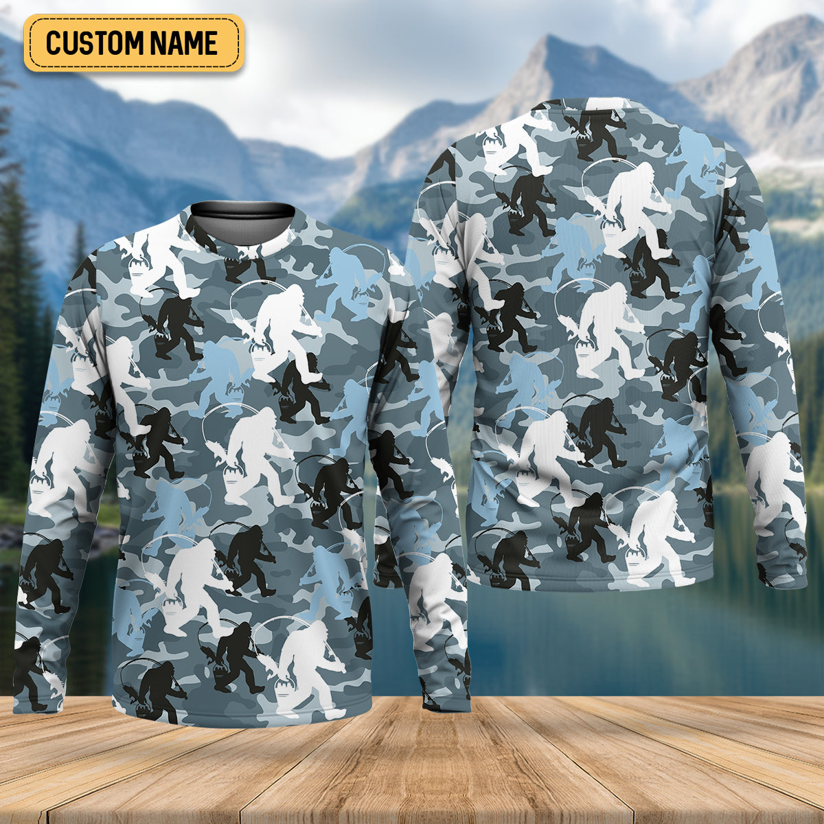 Bigfoot Blue Camo Fishing SPF Shirts, Bassquatch Fishing Shirts, Fishing Shirts For Men, Funny Fisherman Gift