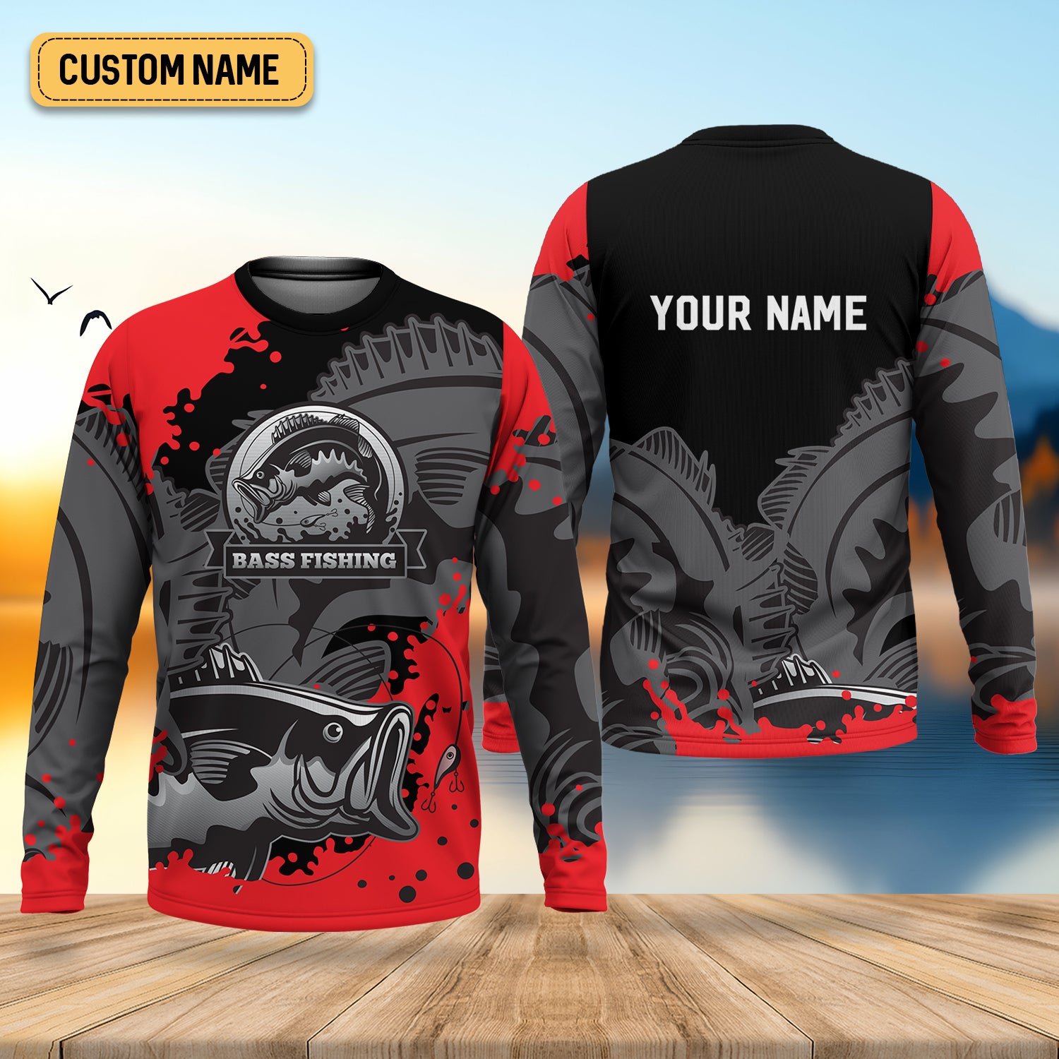 Black Red Bass Fishing Tournament Fishing Shirts, SPF Shirt For Men, Gift For Fisherman