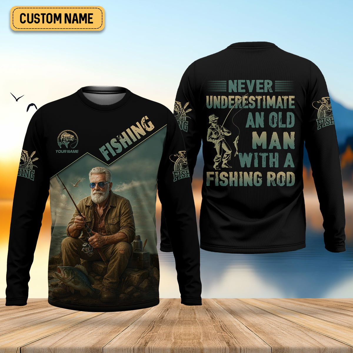 Never Underestimate An Old Man With A Fishing Rod SPF Shirts, Fishing Shirts For Men, Funny Fisherman Gift