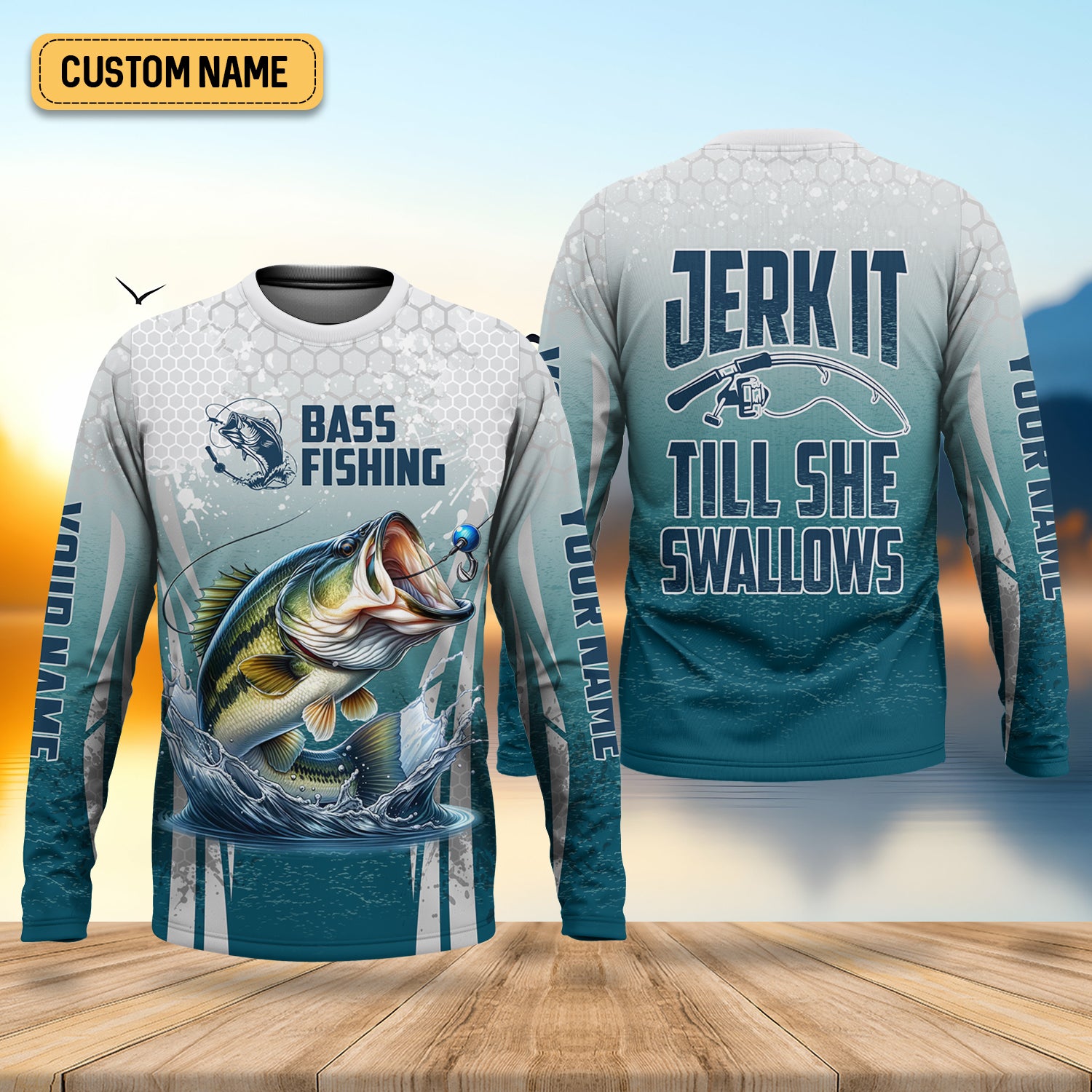Jerk It Till She Swallows Fishing UPF Shirts, Funny Fishing Shirt, Gift For Fisherman, Bass Fishing Shirt