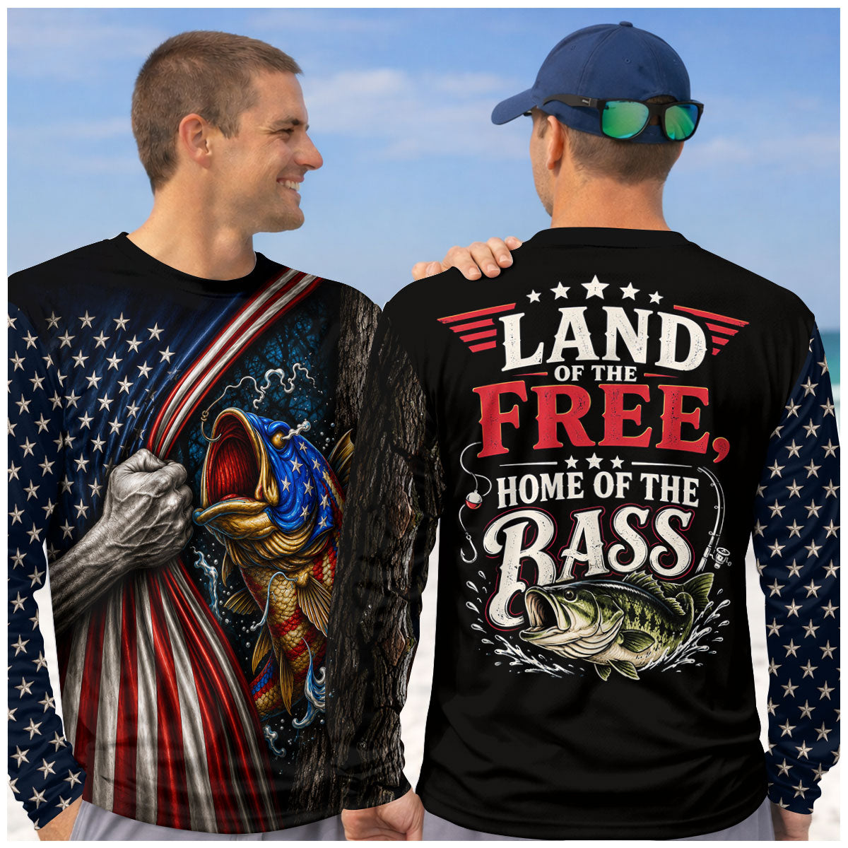 Patriotic Bass Fishing Long Sleeve Shirt, Fishing Shirts For Men, American Fishing Shirt