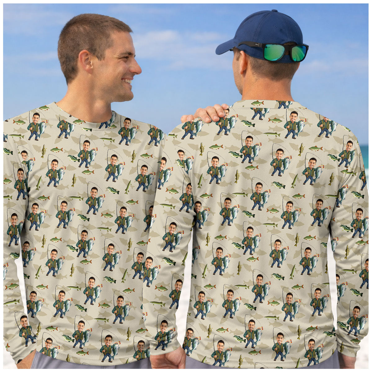 Personalized Fishing Shirt With Custom Face Pattern, Men's Fishing Jersey, Bass Fishing Shirt