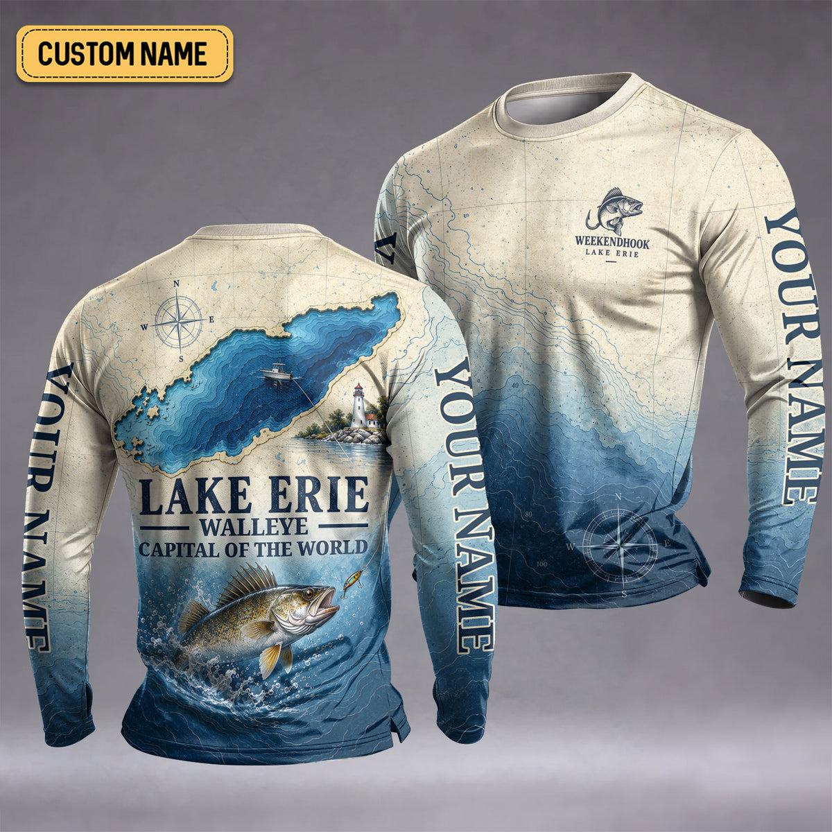 Lake Erie Walleye Capital Custom UPF Shirt, Fishing Jersey, Fishing Apparel For Men