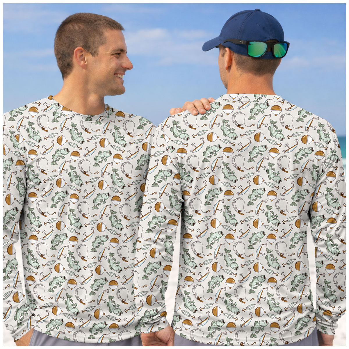 Fishing Tackle Pattern Long Sleeve Shirt, Men's Fishing Shirt, Bass Fishing Apparel