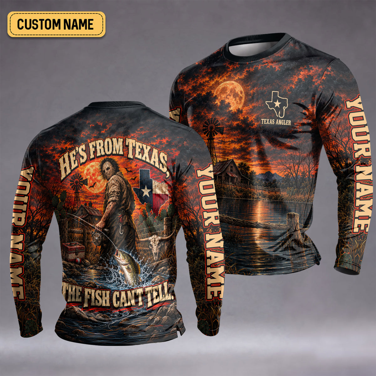 Hes From Texas Fish Can't Tell Custom UPF Shirt, Funny Fishing Shirt, Mens Fishing Tee