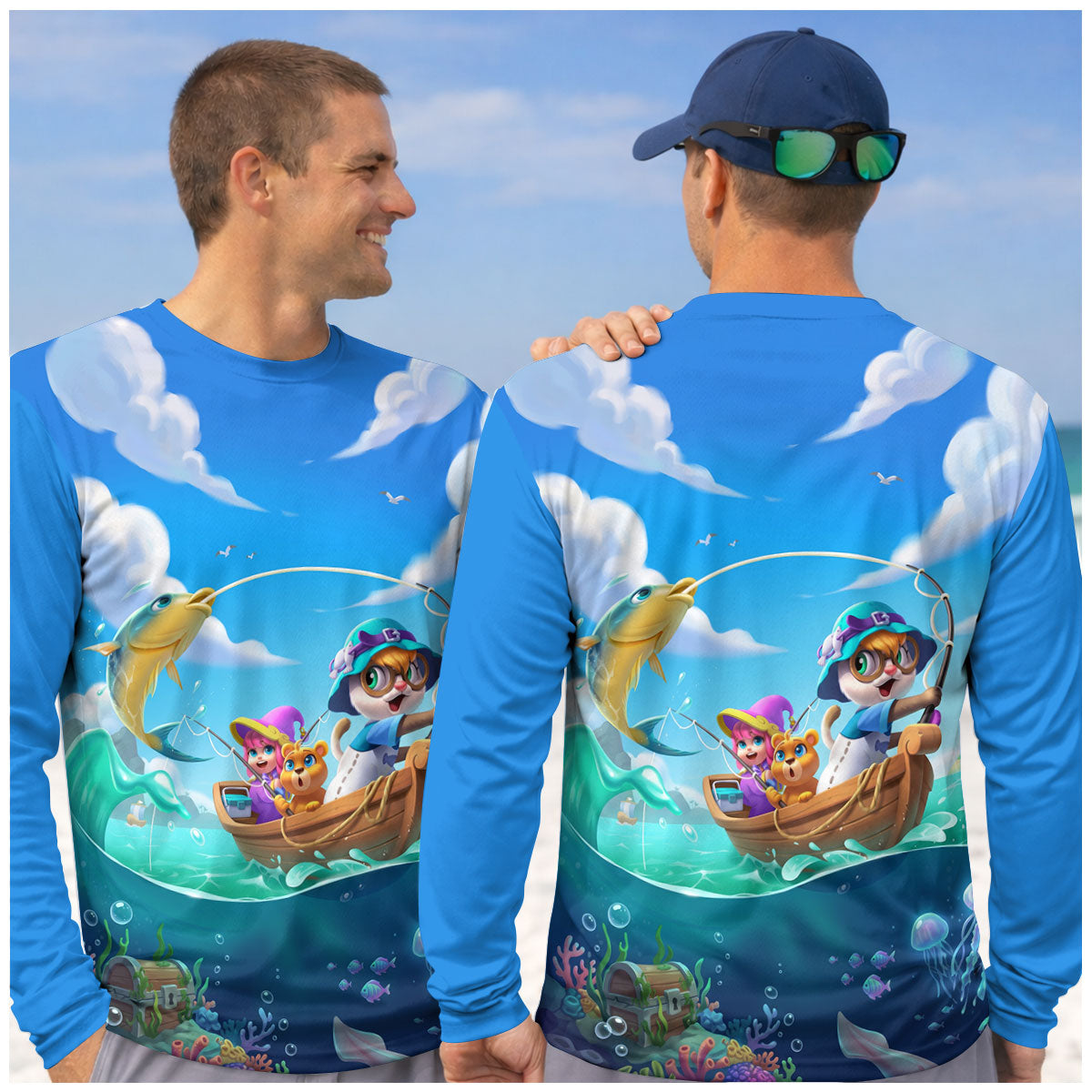 Cute Cartoon Fishing Long Sleeve Shirt, Fishing Shirts For Men, Funny Fishing Shirt