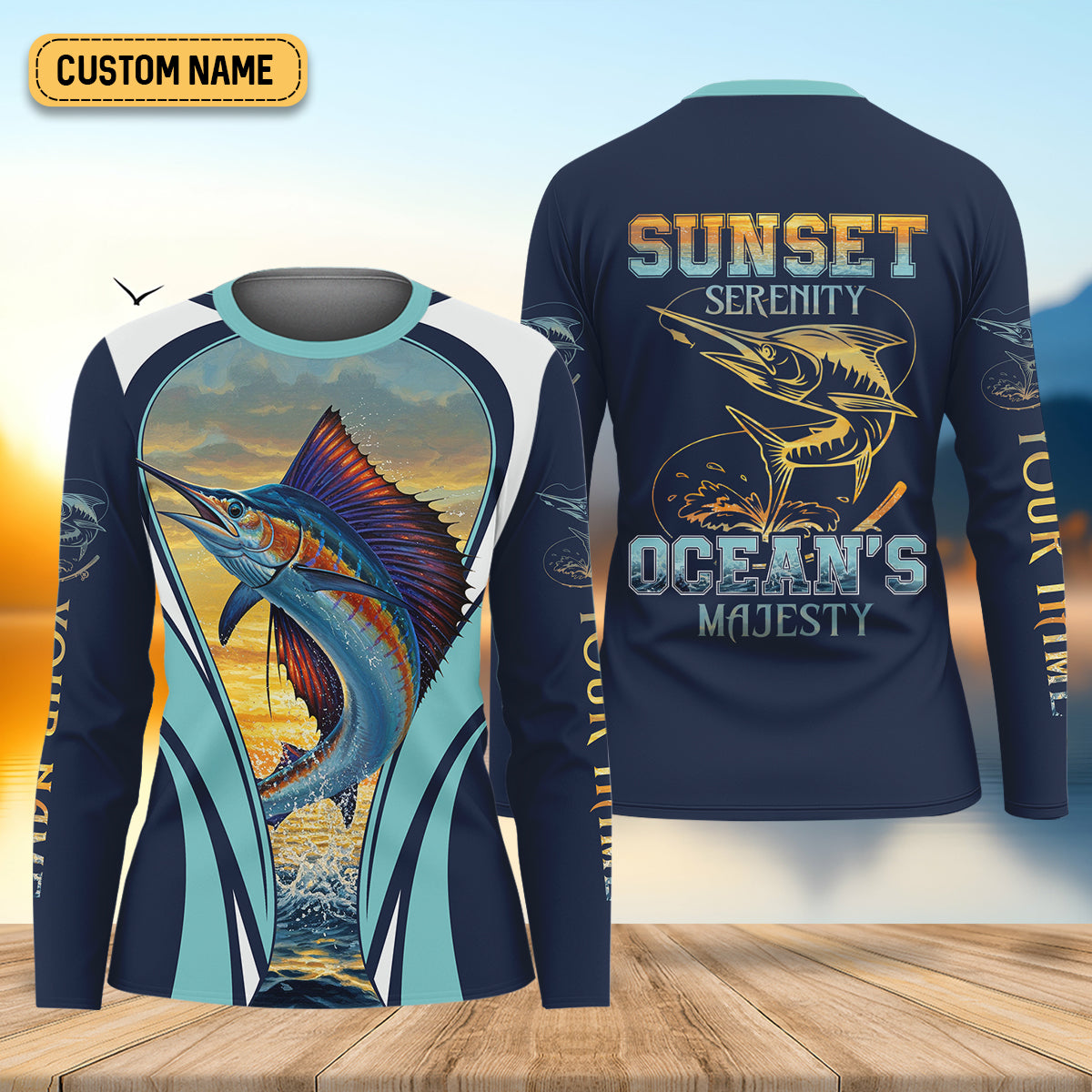 Marlin Fishing Shirts, Sunset Serenity, Ocean's Majesty, SPF Long Sleeve Shirts Womens, Female Fishing Shirts