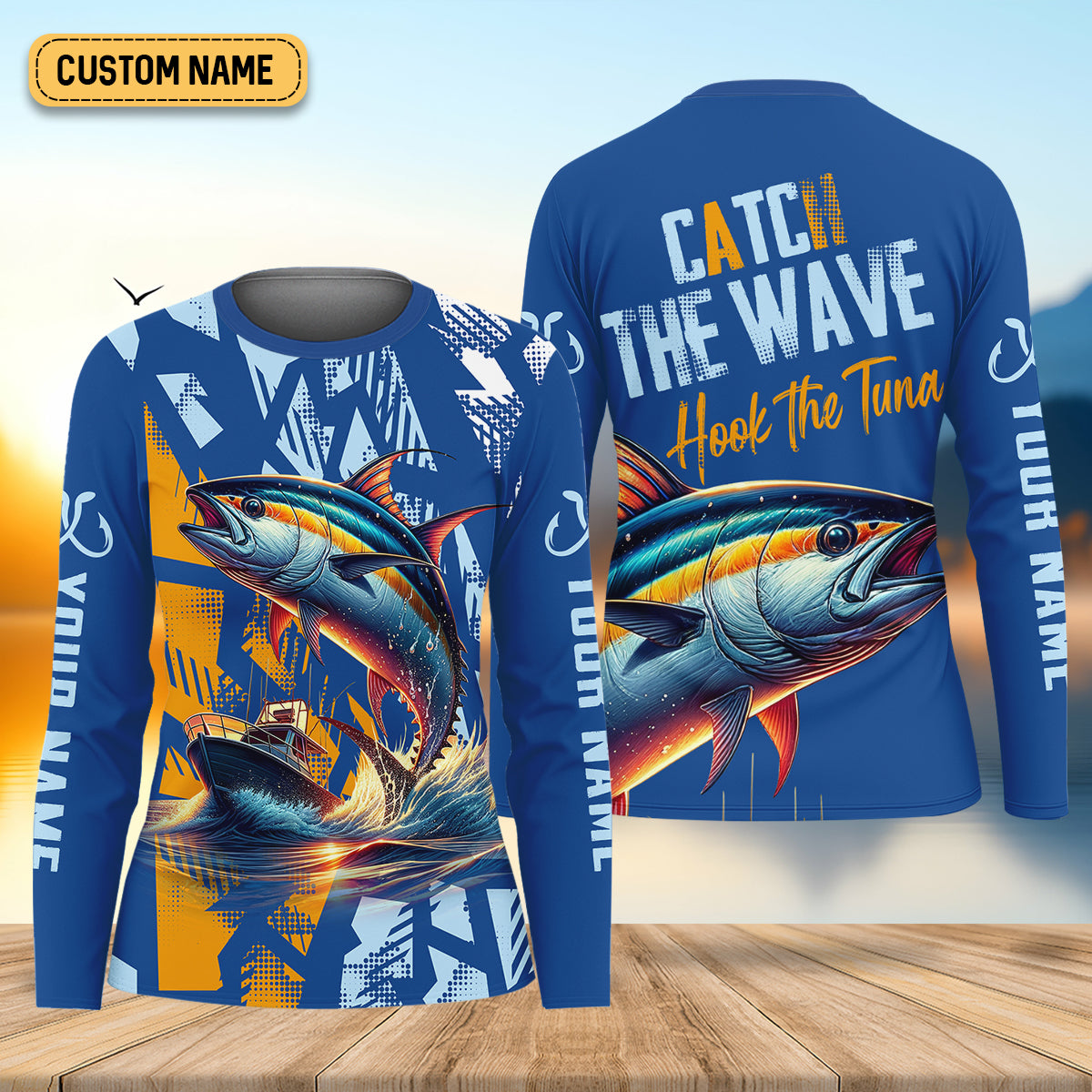 Catch The Wave Hook The Tuna Fishing Women SPF Shirt, Women Fishing Shirt, Funny Fishing Shirt