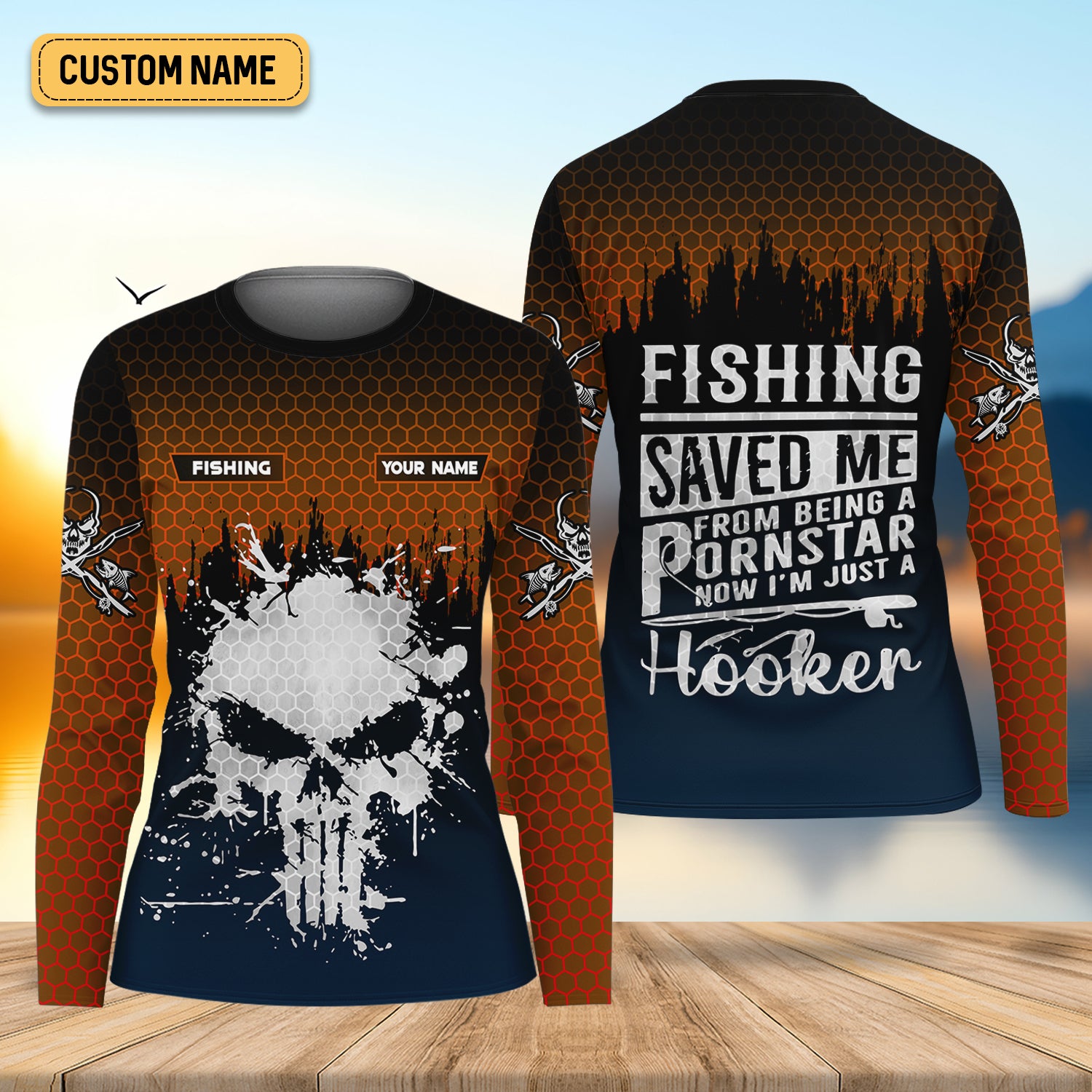 Fishing Saved Me From Being A Pornstar Hexagon Pattern SPF Shirt, Funny Fishing Shirt, Female Fishing Shirts