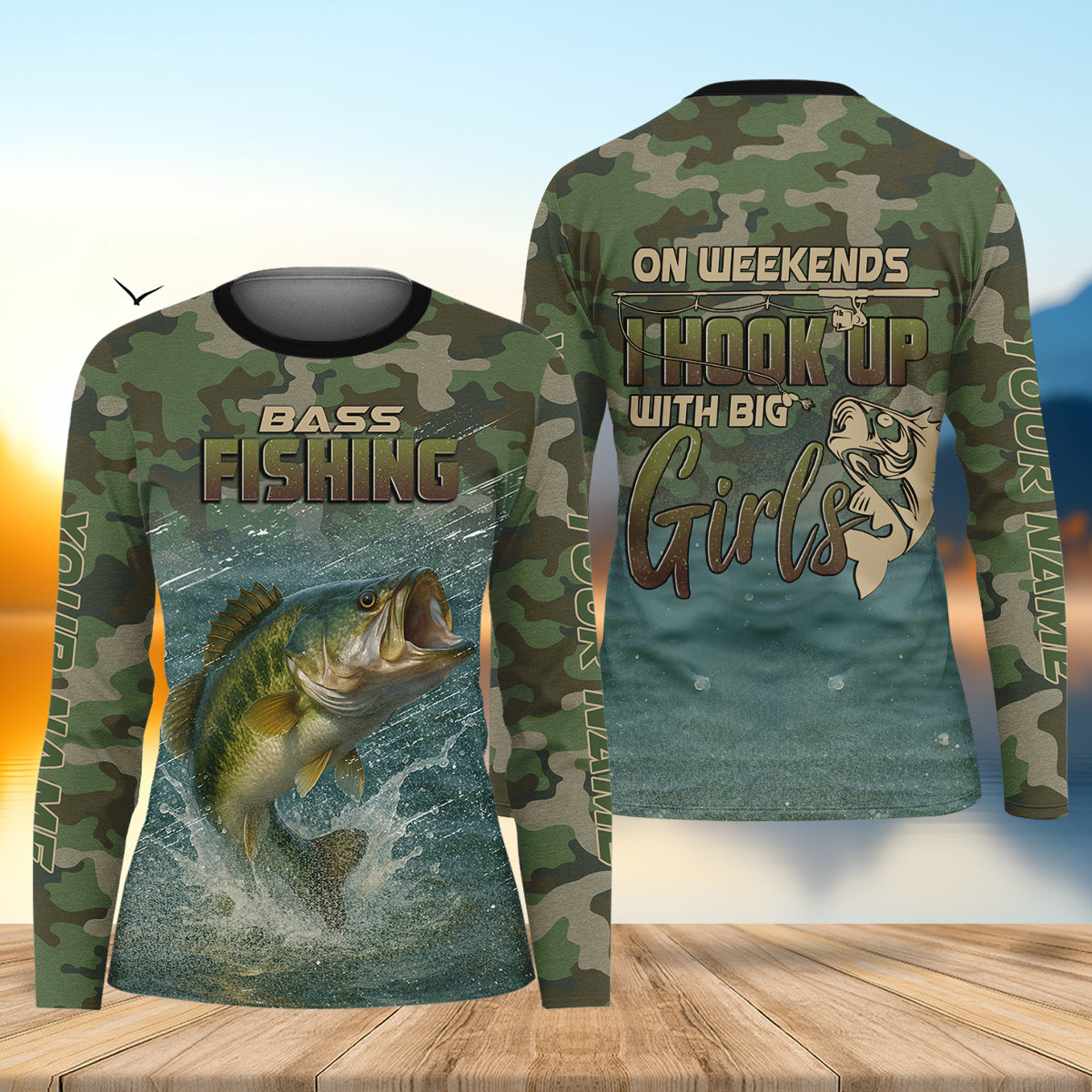 On Weekends I Hook Up With Big Girls Camo Bass Fishing Shirt, Fish Shirt Funny, Women Fishing Shirt