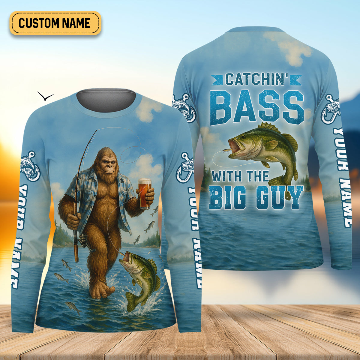 Catchin' Bass With The Big Guy, Fishing Shirts, SPF Long Sleeve Shirts Womens, Female Fishing Shirts