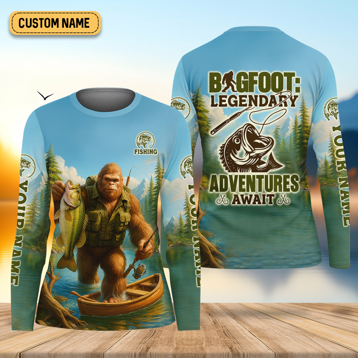 Bigfoot Legendary Adventures Await Bass Fishing Shirt, Funny Fishing Shirt, SPF Shirt, Female Fishing Shirts