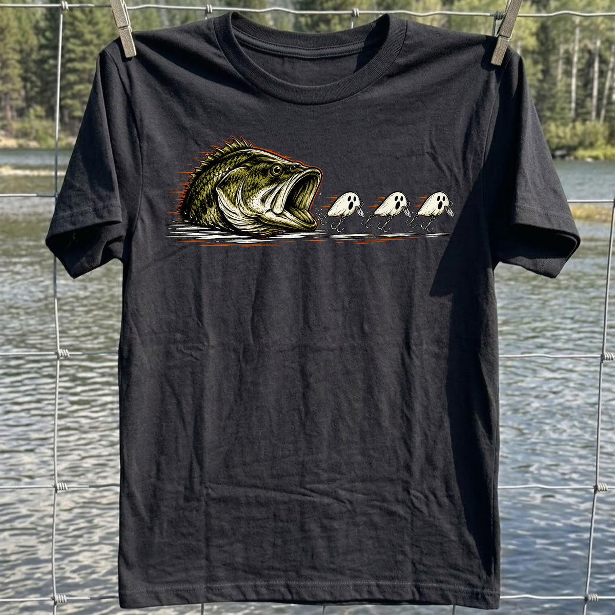 Bass Chasing Ghost Lures Funny Fishing T-Shirt, Bass Fishing Shirt, Fishing Graphic Tee