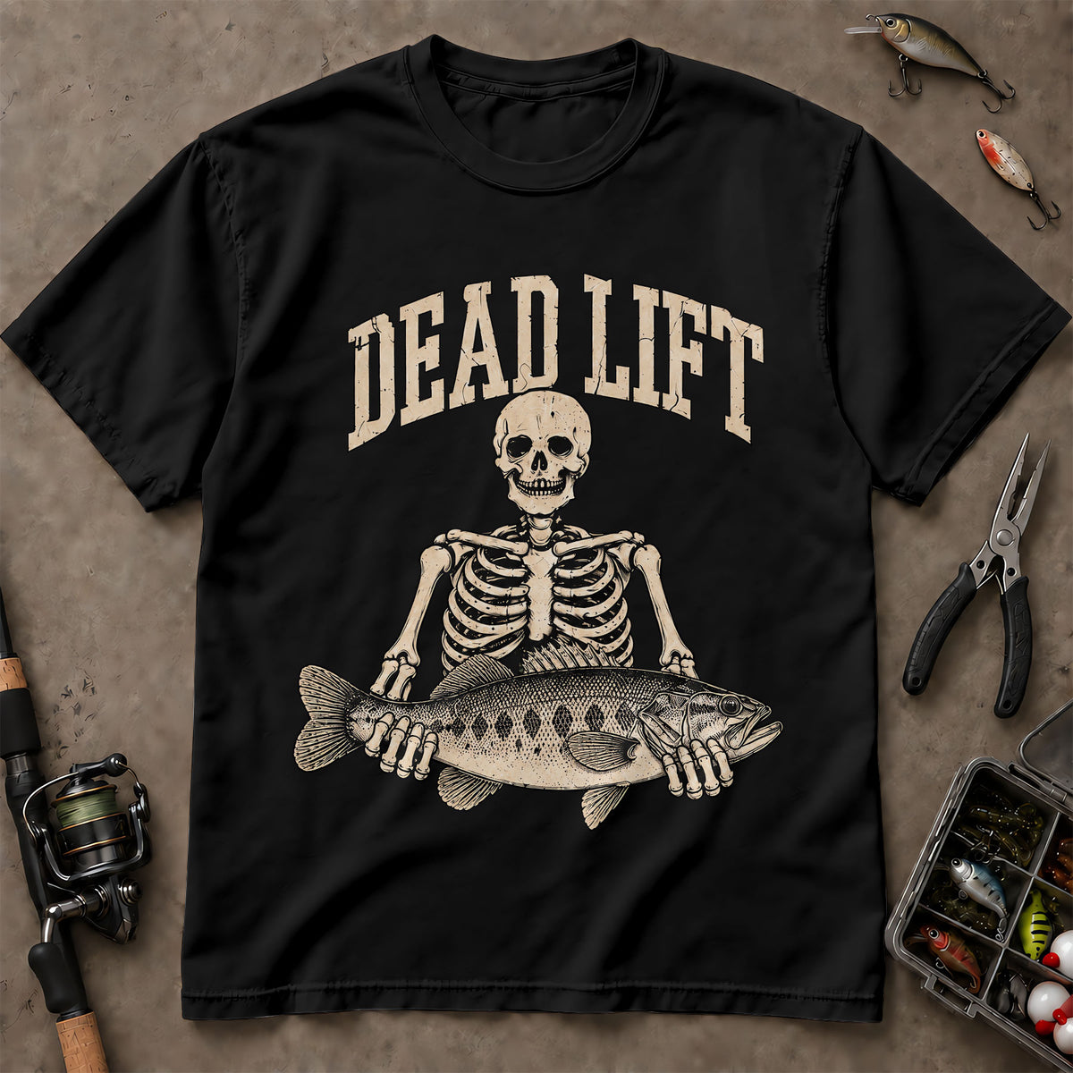 Dead Lift Skeleton Bass Funny Fishing T Shirt, Vintage Fishing Tee, Angler Gift Shirt