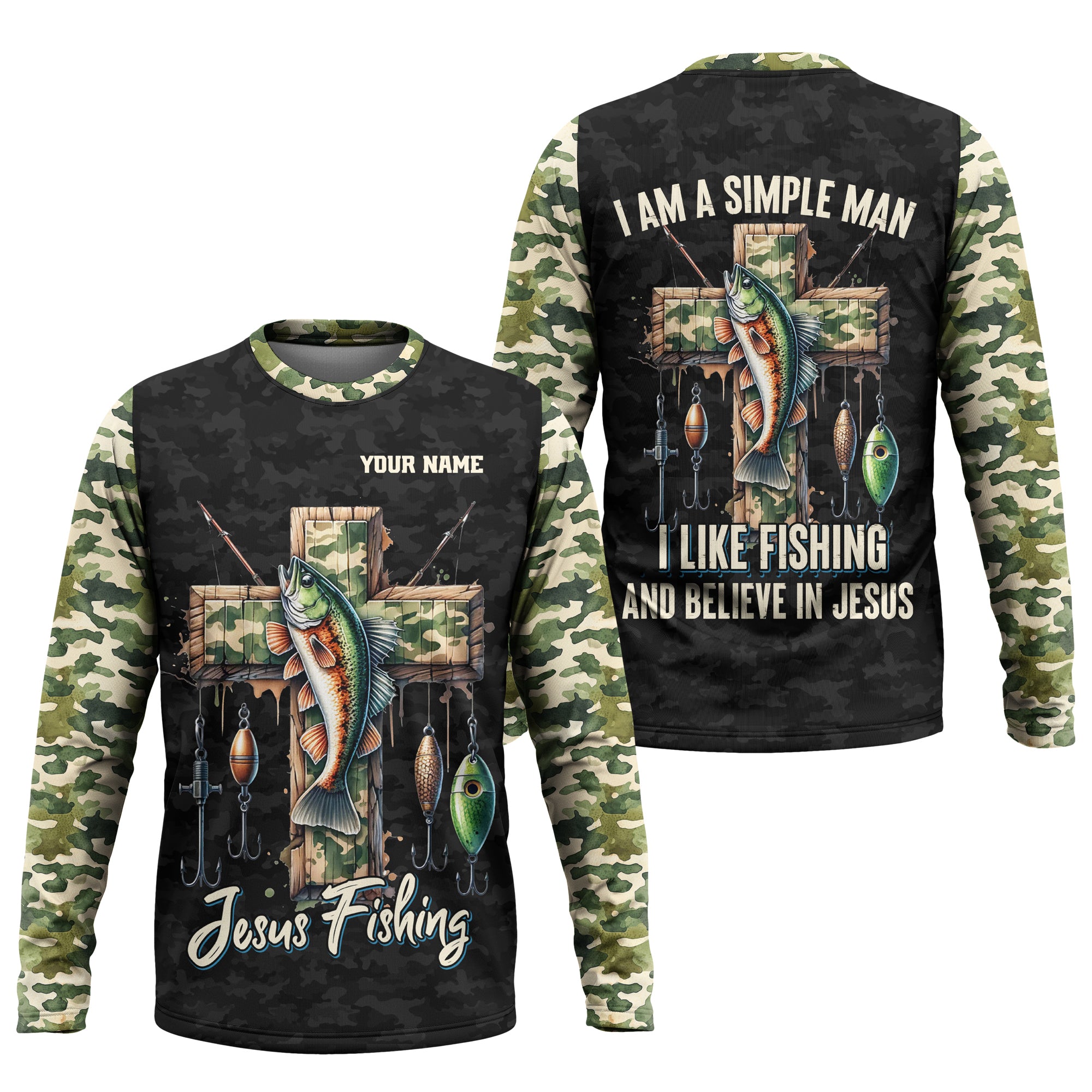 I Like Fishing And Believe In Jesus, Camo Fishing Shirt, Fishing UPF Shirts, Jesus Fishing Shirt, Gift For Fishermen
