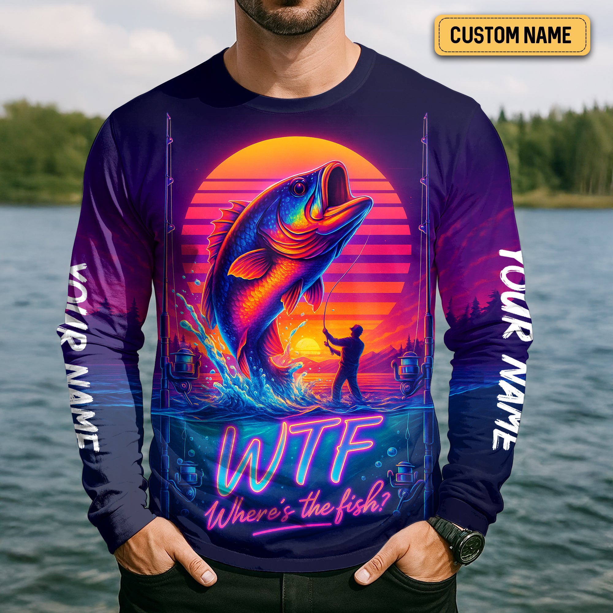 WTF Where Is The Fish Mens Fishing UPF Shirts, Long Sleeve Fishing Shirts, Hooded Sun Shirt, UV Shirts For Men
