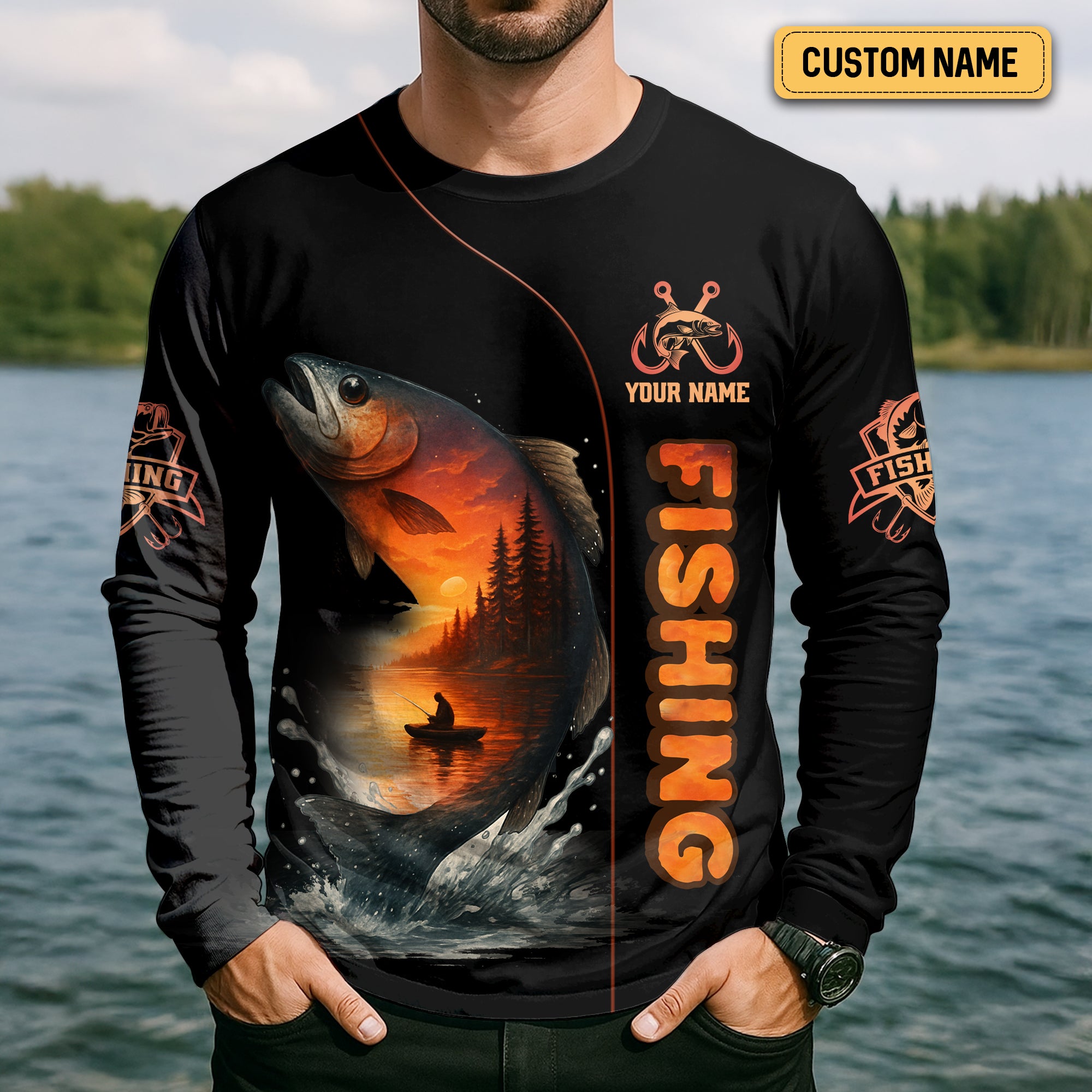 The Man The Myth The Legend, Hooded UPF Shirt, Tournament Fishing Shirt, Funny Fishing Tee Shirts, Long Sleeve Tops