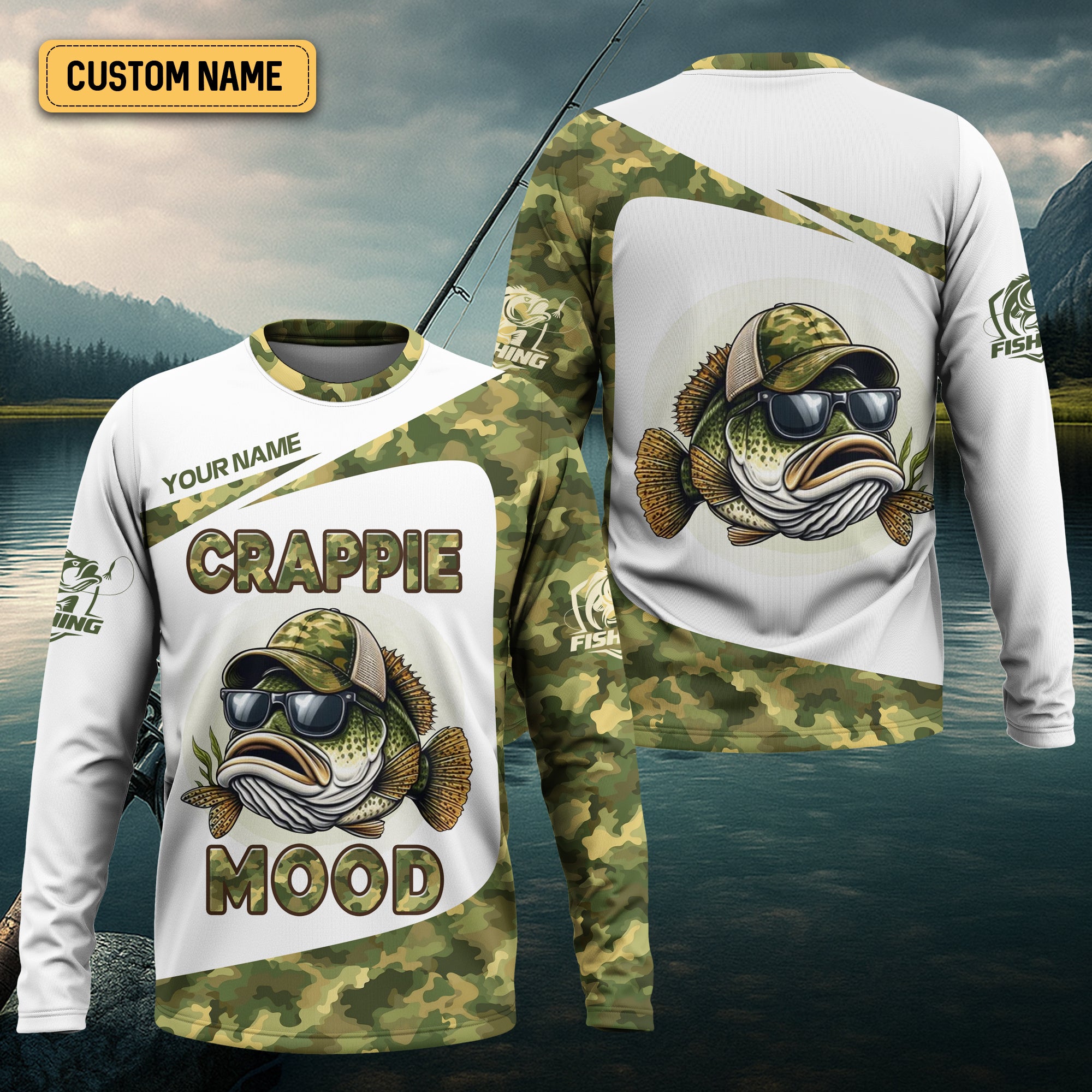 Crappie Mood Camo Fishing Shirt,  SPF Shirts For Men, Gag Gifts For Men, Men Long Sleeve Shirt