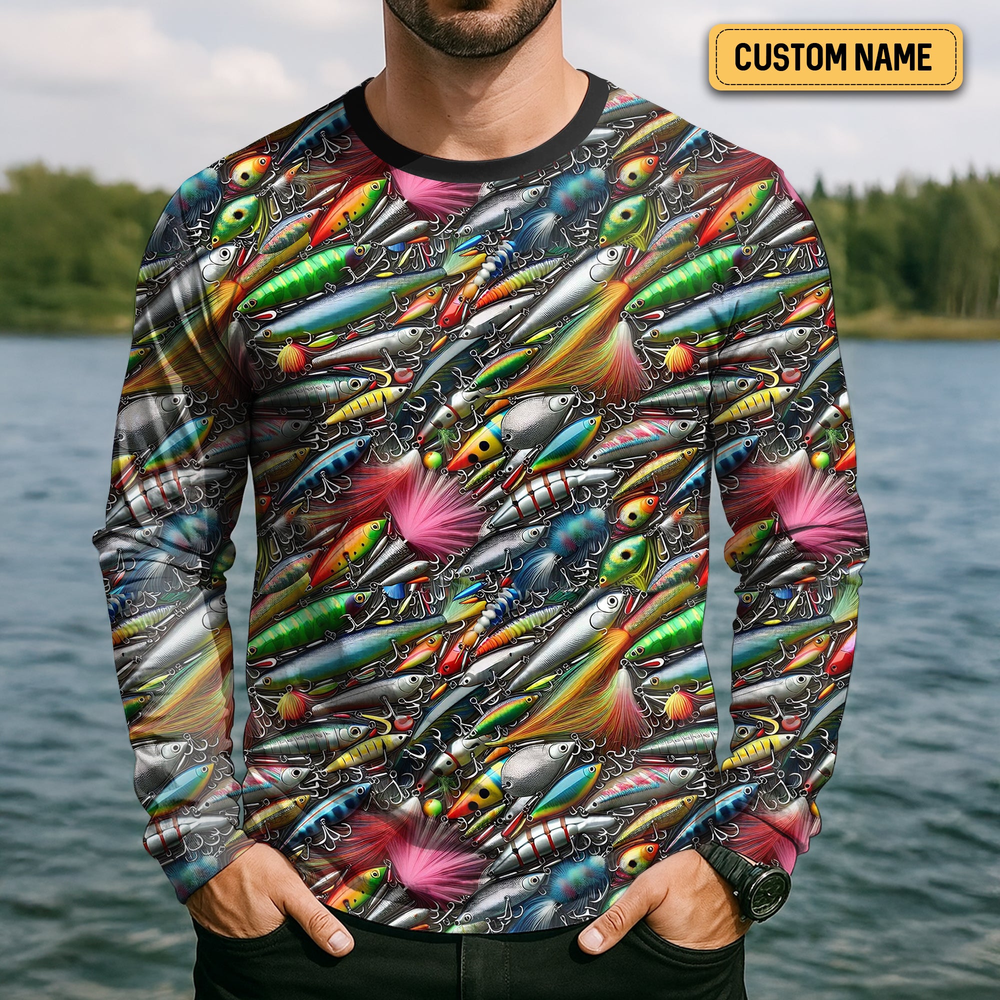 Colorful Fishing Lure SPF Shirts For Men, Long Sleeve Fishing Shirts, Hooded Sun Shirt, Mens Casual Shirts