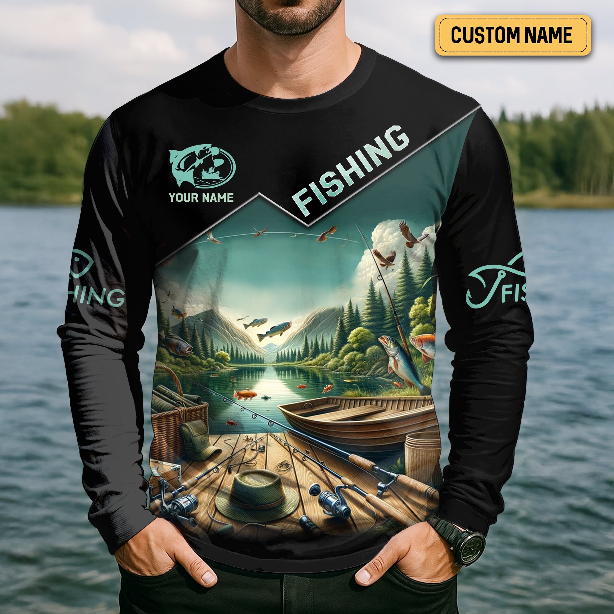 Born To Fish Forced To Work Funny Fishing Shirts, UV Protection Shirt, Long Sleeve Fishing Shirts, Mens Casual Shirts