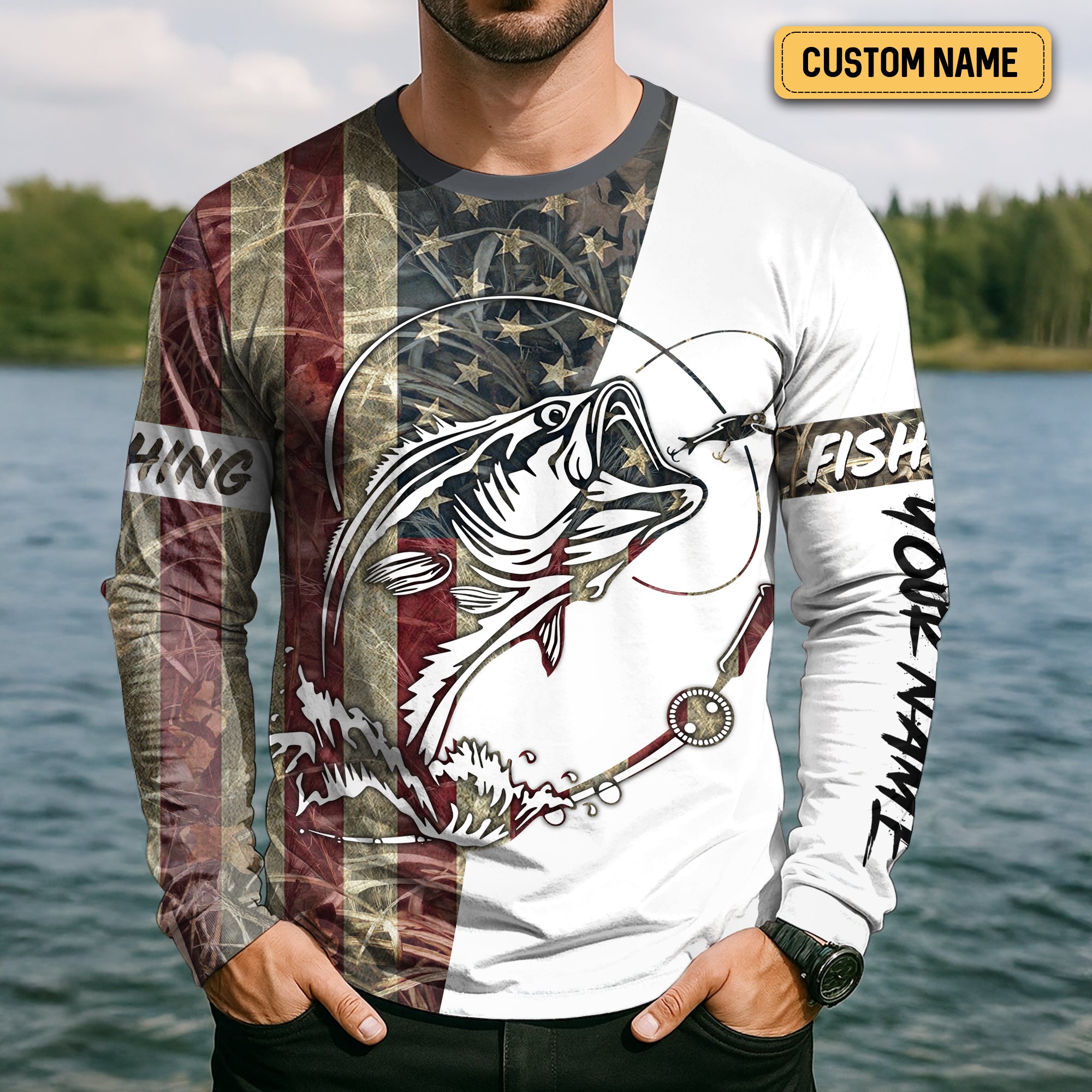 I Love It When She Bends Over SPF Shirt, American Flag Fish Shirt, Fishing UPF Shirts, Funny Fishing Shirts