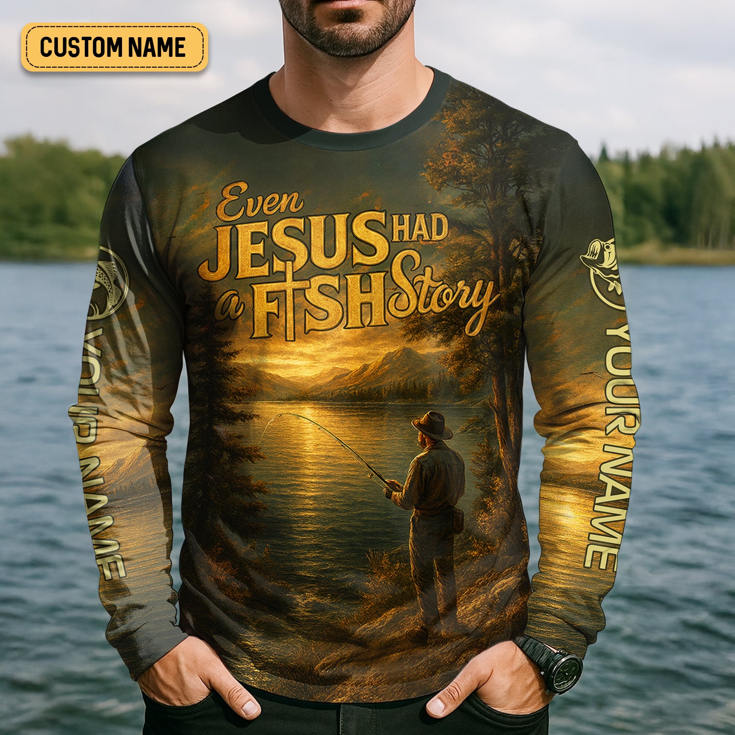 Bible Story Fish And Bread, Long Sleeve Fishing Shirts, SPF Shirts For Men, Fishing UPF Shirts, Sun Shirts For Men