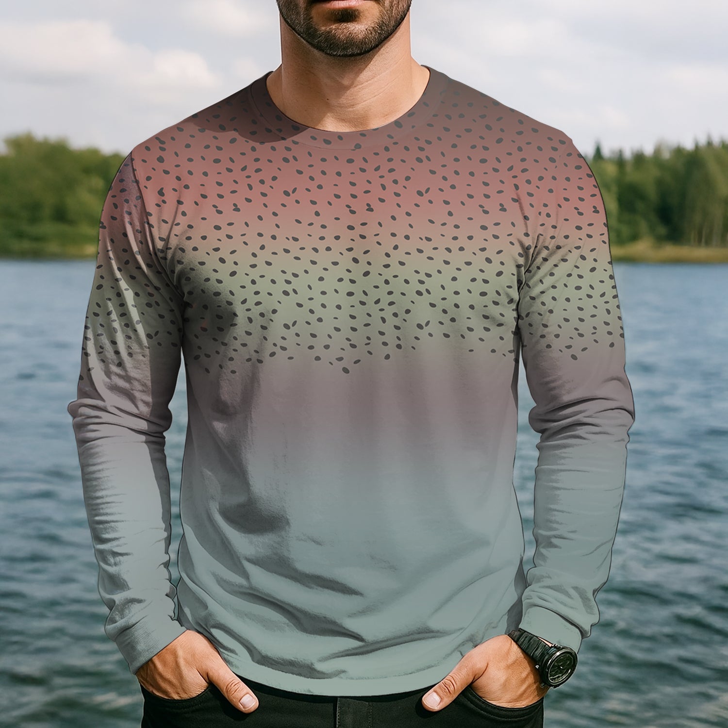 Rainbow Brook Trout Skin UPF Fishing Shirts, Hooded Sun Shirt, Personalized Fishing Gifts, UV Shirts For Men