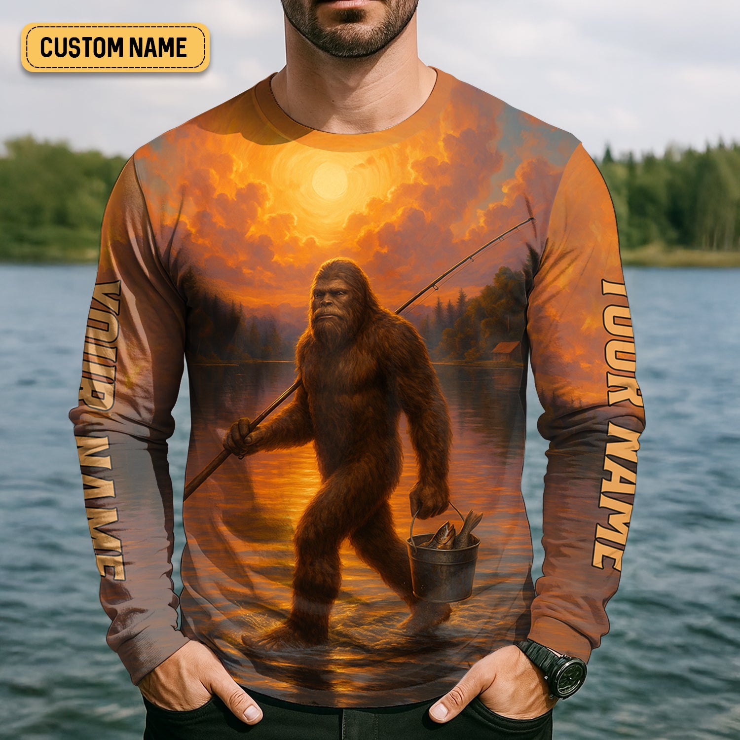 Bigfoot Fishing Shirt, Fishing Therapy SPF Shirts For Men, Fishing UPF Shirts, Funny Fishing Shirt