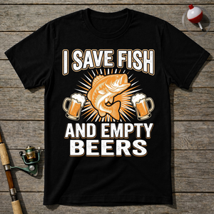 I Save Fish And Empty Beers T-Shirt ā Black