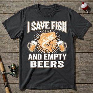 I Save Fish And Empty Beers T-Shirt ā Charcoal