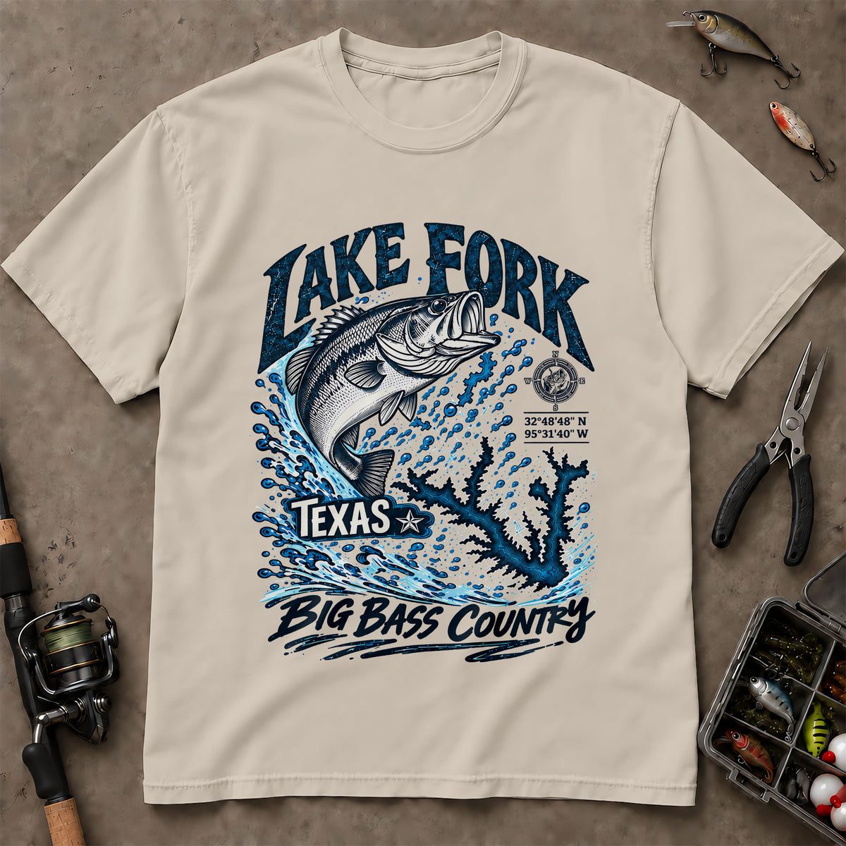 Lake Fork Texas Big Bass Country Map T-Shirt, Bass Fishing Shirt, Fishing Graphic Tee