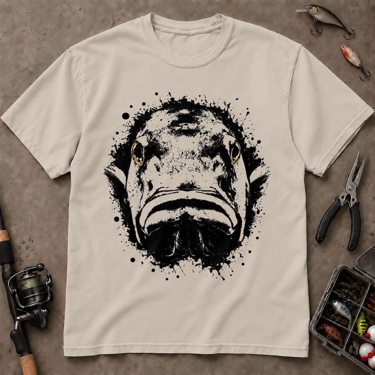Abstract Bass Face Ink Splash Fishing T-Shirt, Bass Fishing Shirt, Fishing Graphic Tee