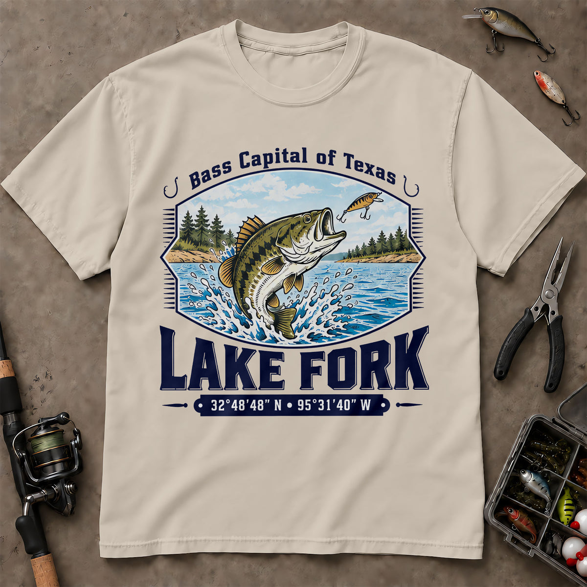 Lake Fork Bass Capital Of Texas Coordinates T-Shirt, Angler Shirt, Fishing T-Shirt