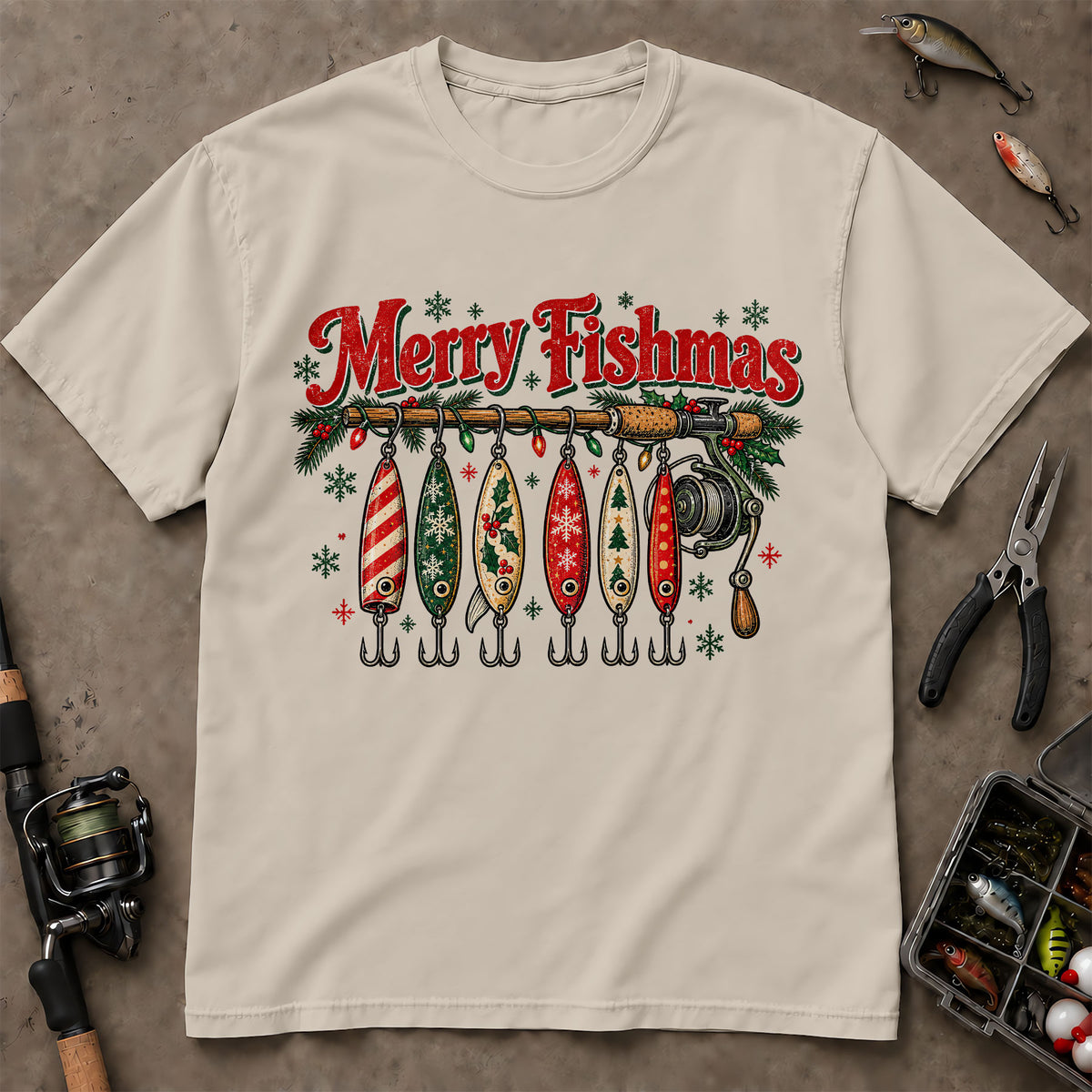 Merry Fishmas Vintage Lure Ornament Fishing T-Shirt, Christmas Shirt, Fishing Apparel